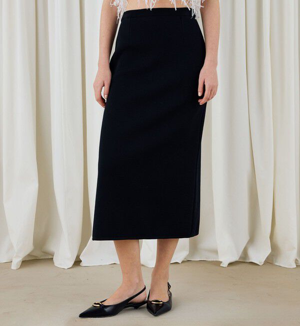 DES PRES「レーヨンナイロンダブルフェイス Aラインミディスカート」|台形|