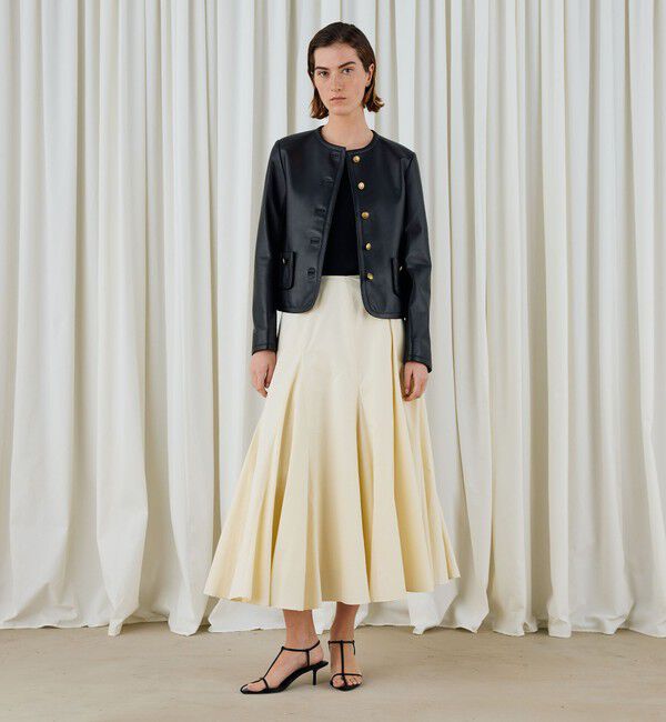 DES PRES「ラムレザー クルーネックジャケット」|ノーカラージャケット|