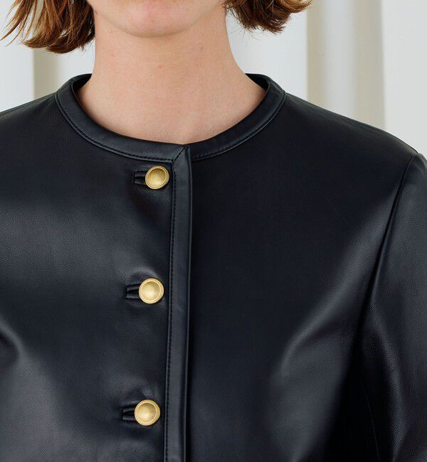 DES PRES「ラムレザー クルーネックジャケット」|ノーカラージャケット|