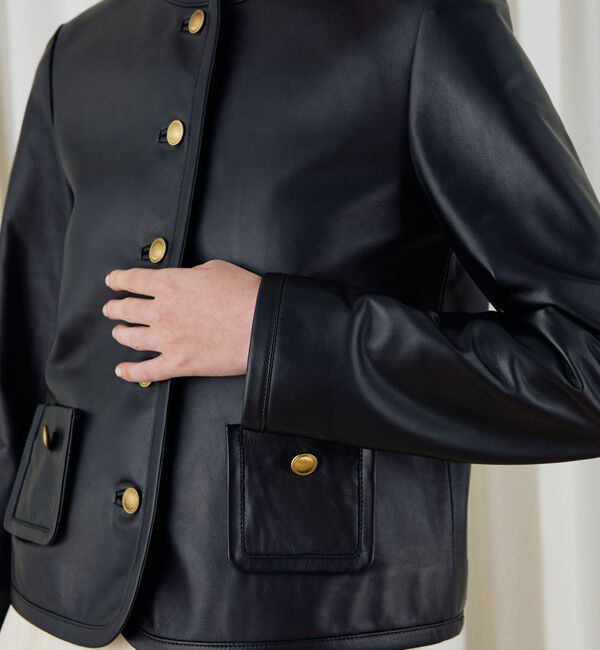 DES PRES「ラムレザー クルーネックジャケット」|ノーカラージャケット|