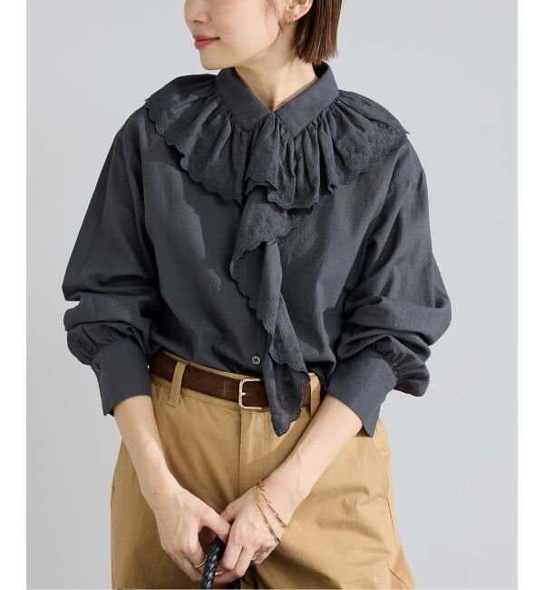 IENA「ドビーカットワークフリルブラウス」|シャツ・ブラウス|