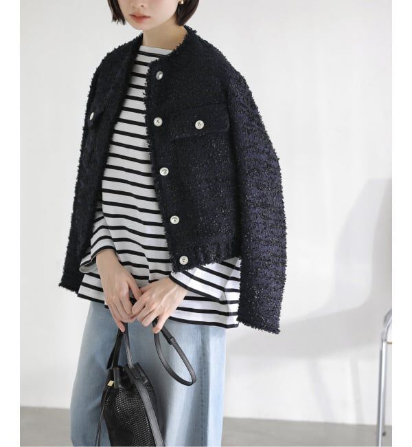  「【洗える】ツイードジャケット」|その他|ネイビー