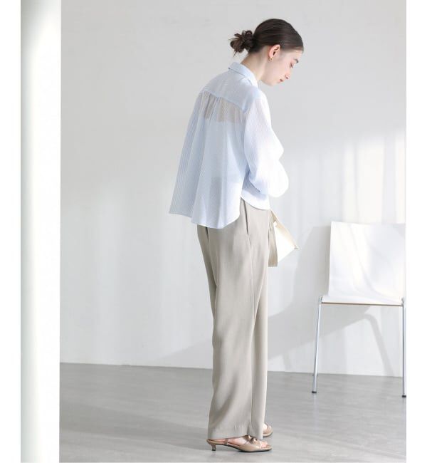  「《予約》【洗える】ストライプシアーギャザーシャツ」|シャツ・ブラウス|