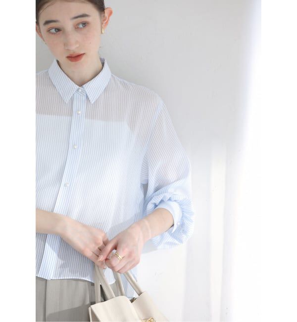  「《予約》【洗える】ストライプシアーギャザーシャツ」|シャツ・ブラウス|