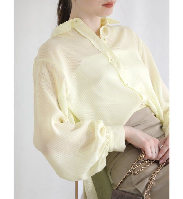  「《予約》【洗える】ストライプシアーギャザーシャツ」|シャツ・ブラウス|