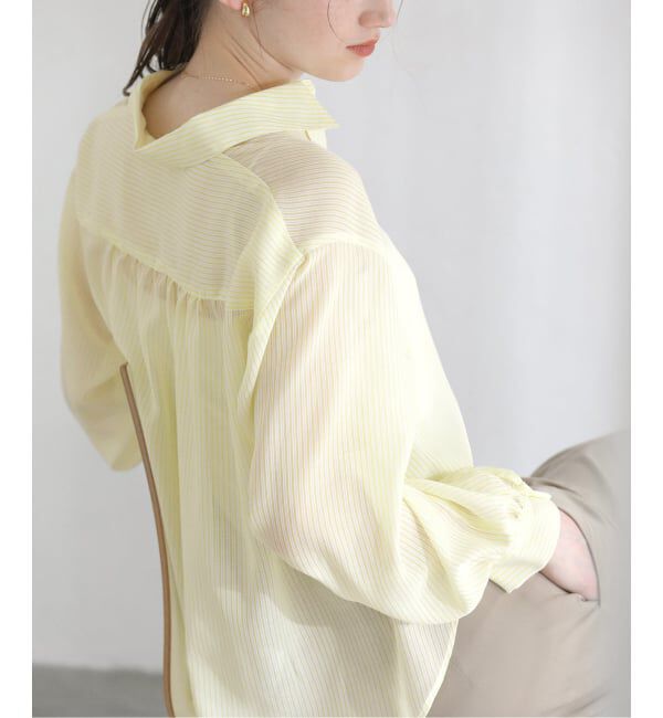  「《予約》【洗える】ストライプシアーギャザーシャツ」|シャツ・ブラウス|