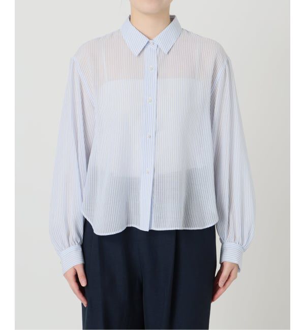 「《予約》【洗える】ストライプシアーギャザーシャツ」|シャツ・ブラウス|