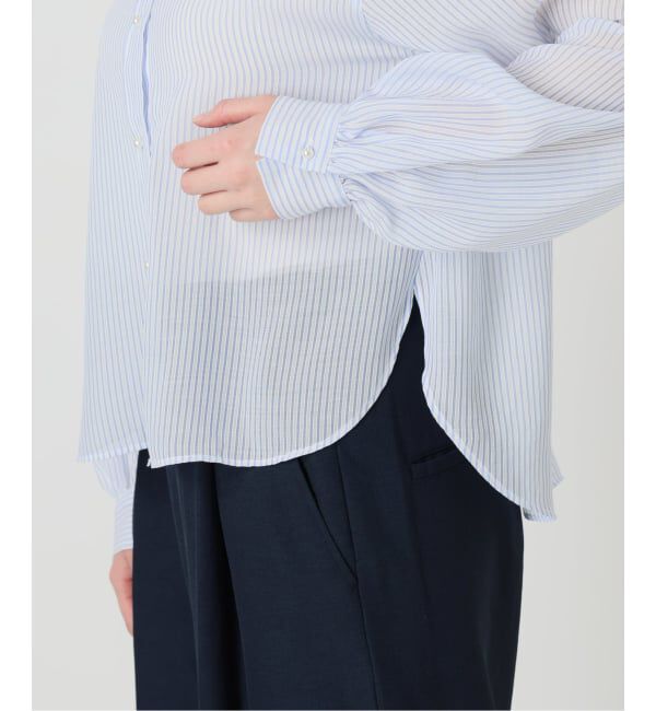  「《予約》【洗える】ストライプシアーギャザーシャツ」|シャツ・ブラウス|