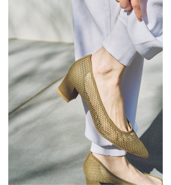  「《追加2》4.5cmポインテッドネットパンプス」|パンプス|カーキ