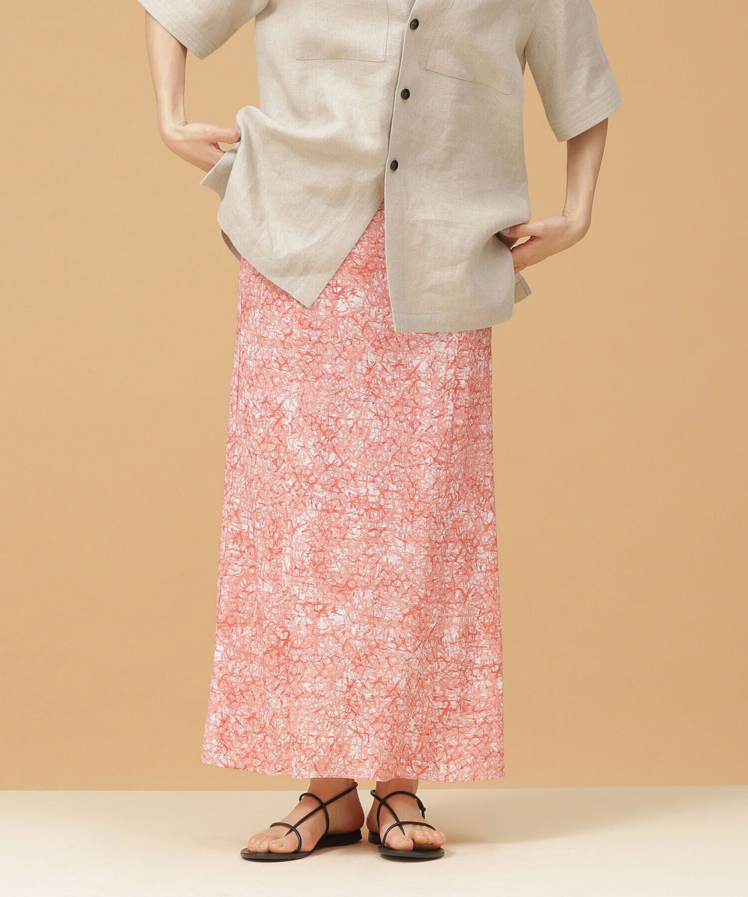 nano･universe「ぼかしプリントロングスカート」|スカート|レッド