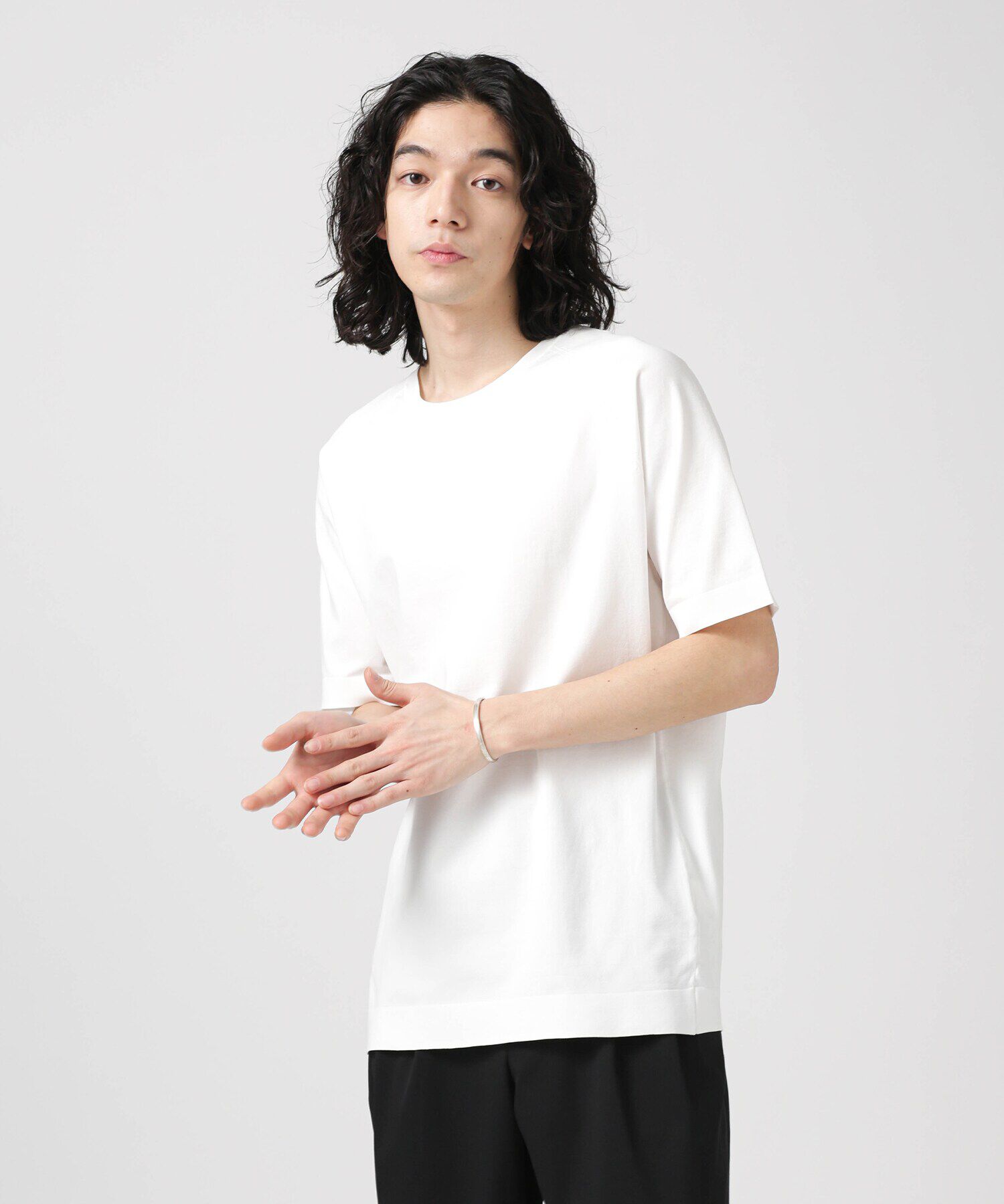 nano･universe「LB.03/SOLOTEXマルチファンクションクルーネックニット/半袖」|ニット・セーター|