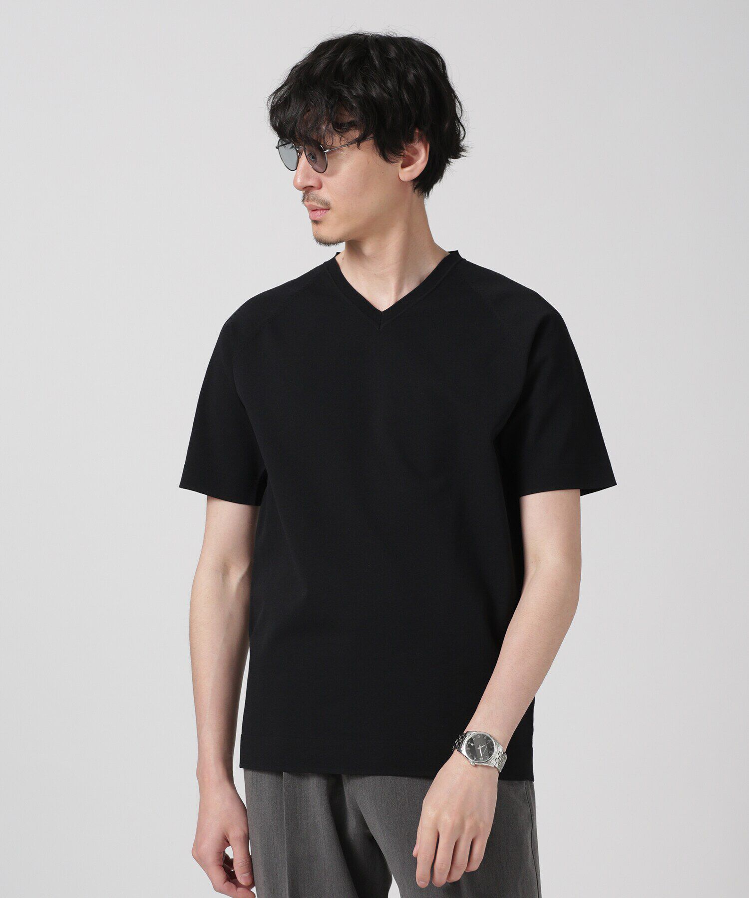 nano･universe「LB.03/SOLOTEXマルチファンクションVネックニット/半袖」|ニット・セーター|