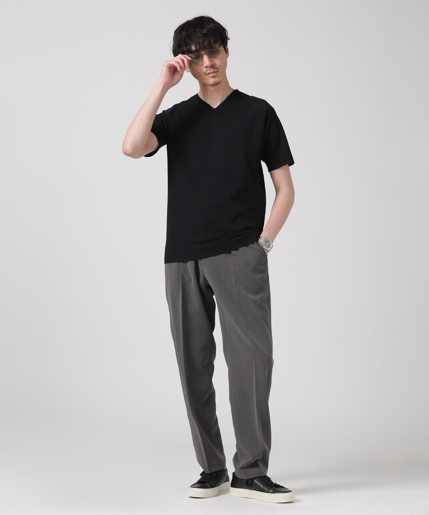 nano･universe「LB.03/SOLOTEXマルチファンクションVネックニット/半袖」|ニット・セーター|