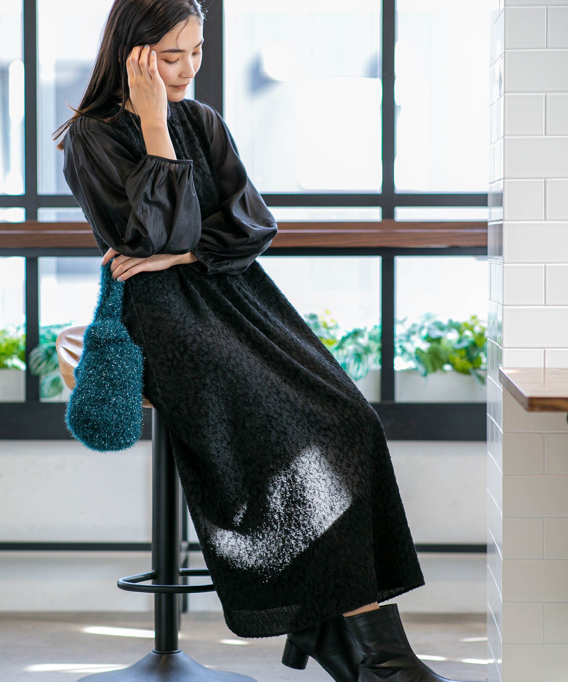 nano･universe「カットジャカード切替ワンピース」|ワンピース|ブラック