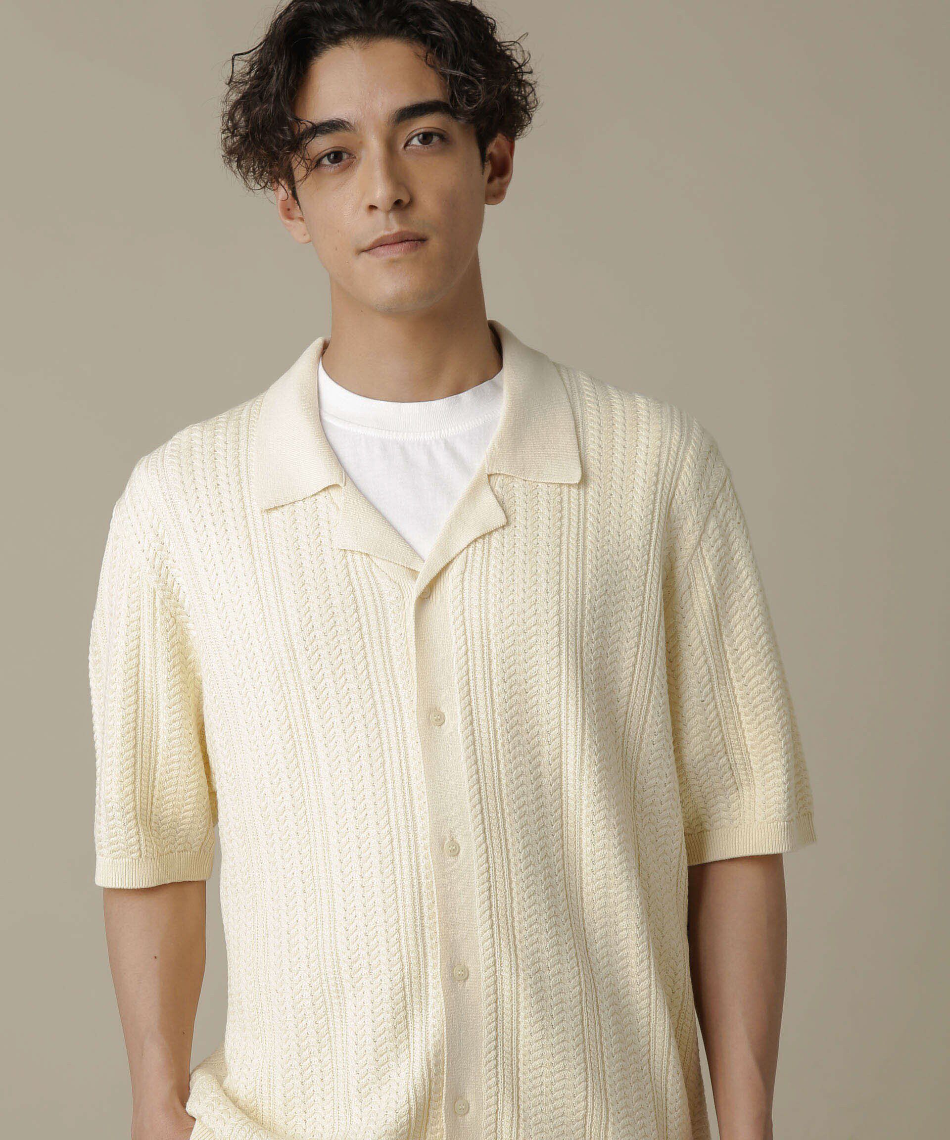 nano･universe「「NJ/CLUB」HOMESTOCKケーブルニットシャツ」|ニット・セーター|エクリュ4