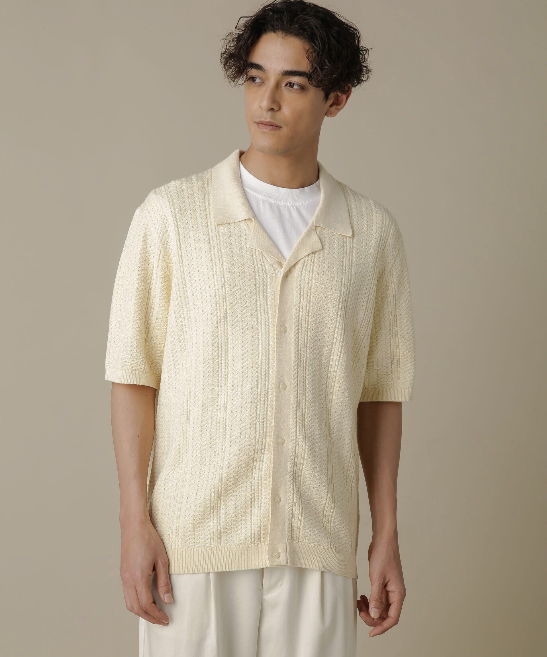 nano･universe「「NJ/CLUB」HOMESTOCKケーブルニットシャツ」|ニット・セーター|