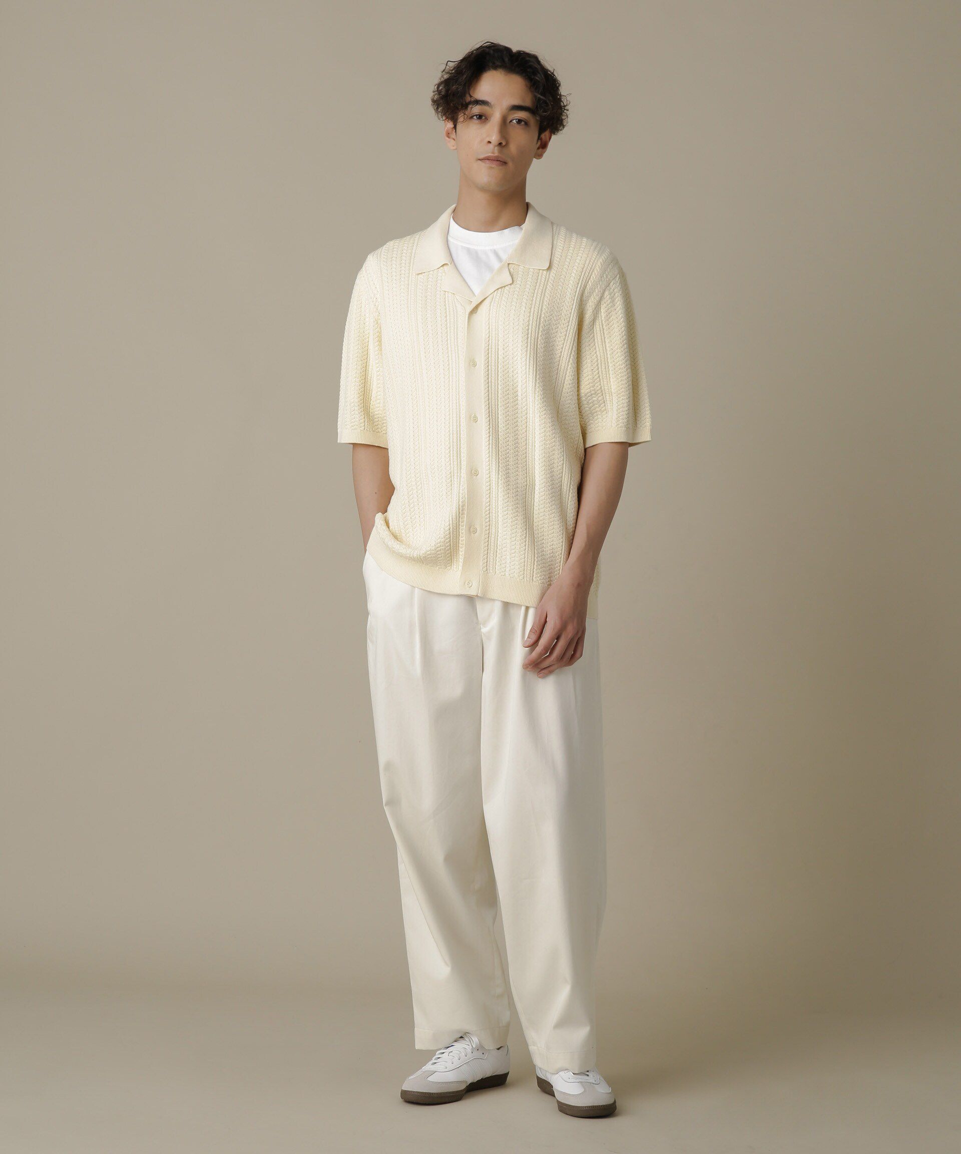 nano･universe「「NJ/CLUB」HOMESTOCKケーブルニットシャツ」|ニット・セーター|