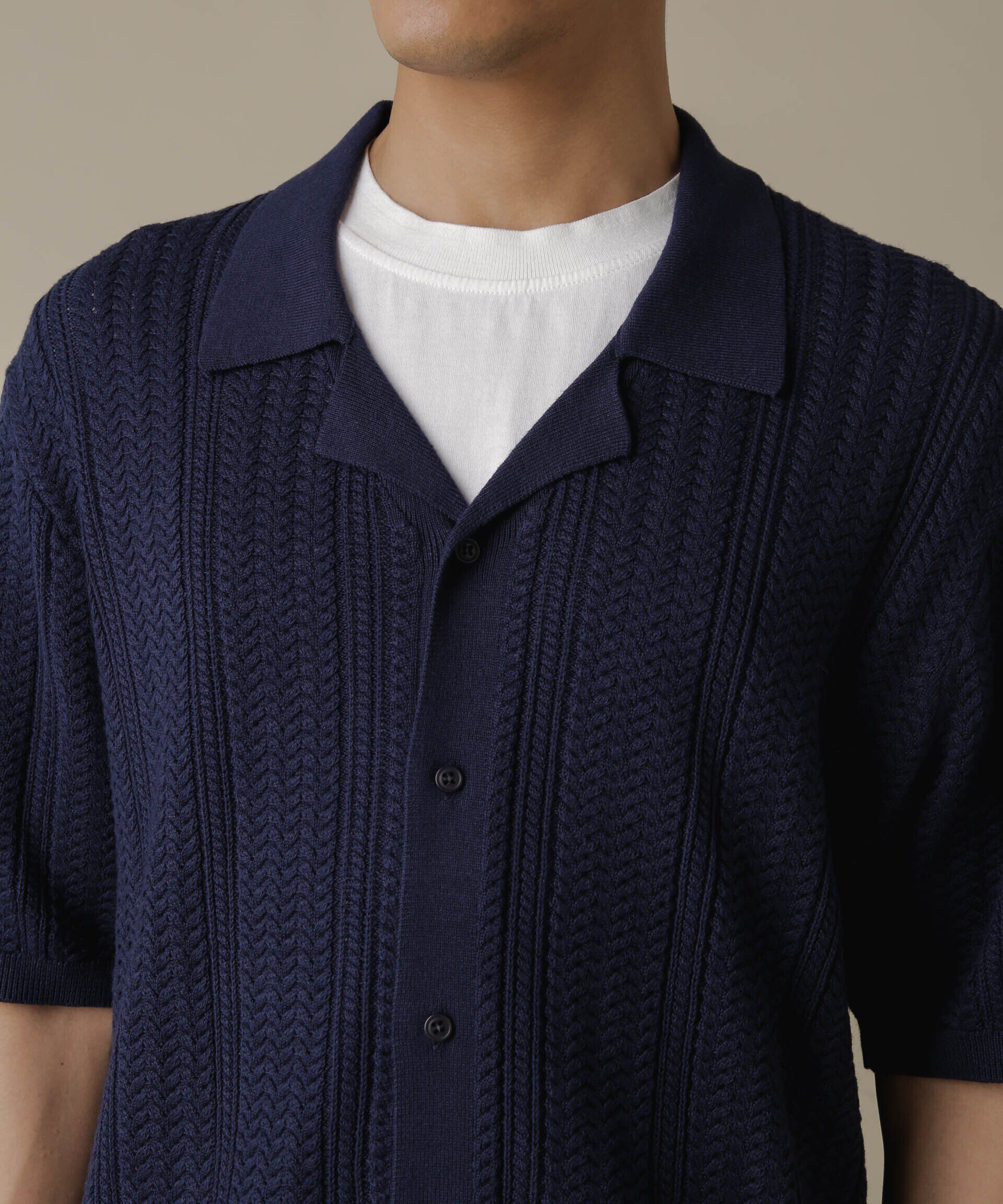 nano･universe「「NJ/CLUB」HOMESTOCKケーブルニットシャツ」|ニット・セーター|