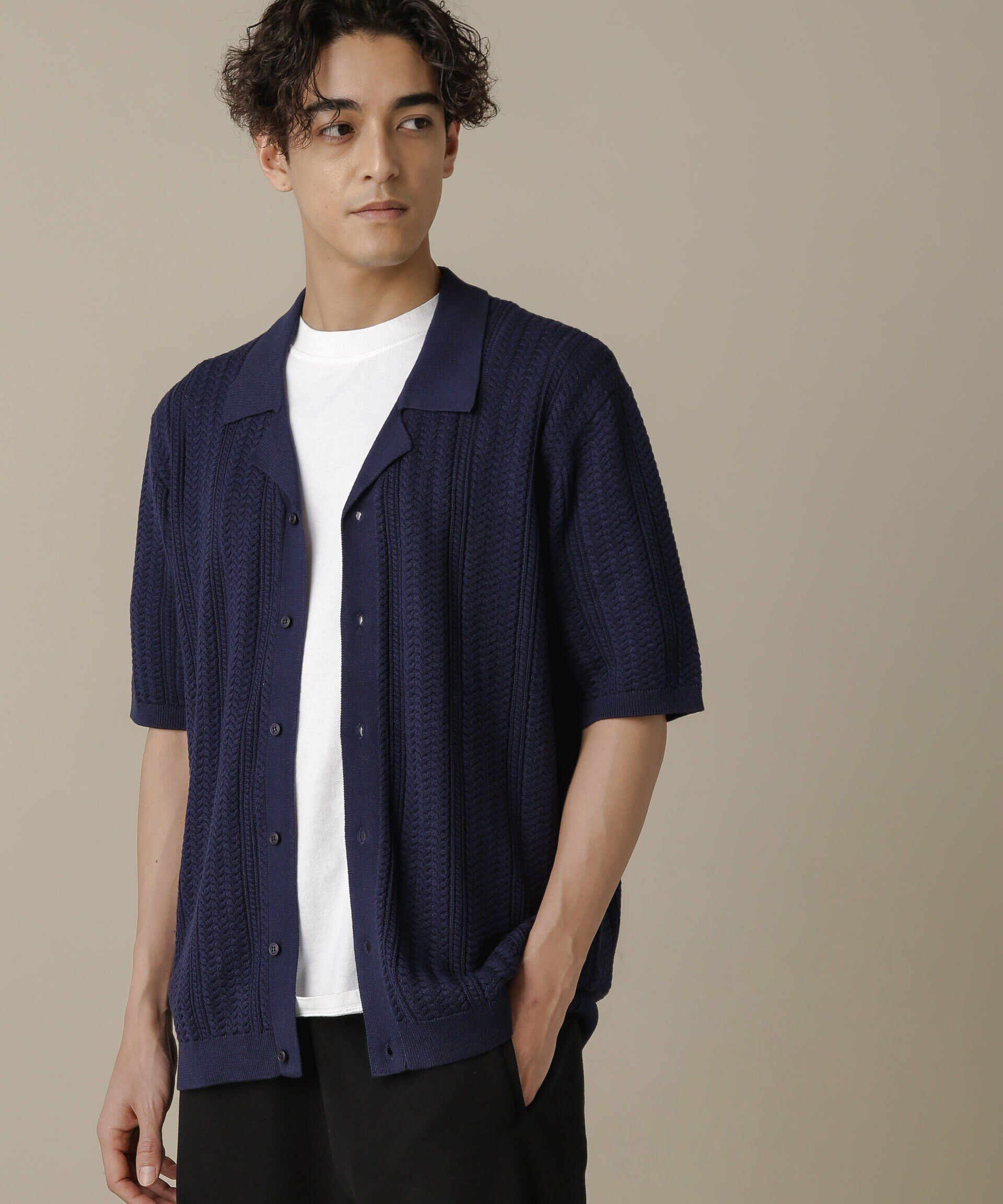 nano･universe「「NJ/CLUB」HOMESTOCKケーブルニットシャツ」|ニット・セーター|