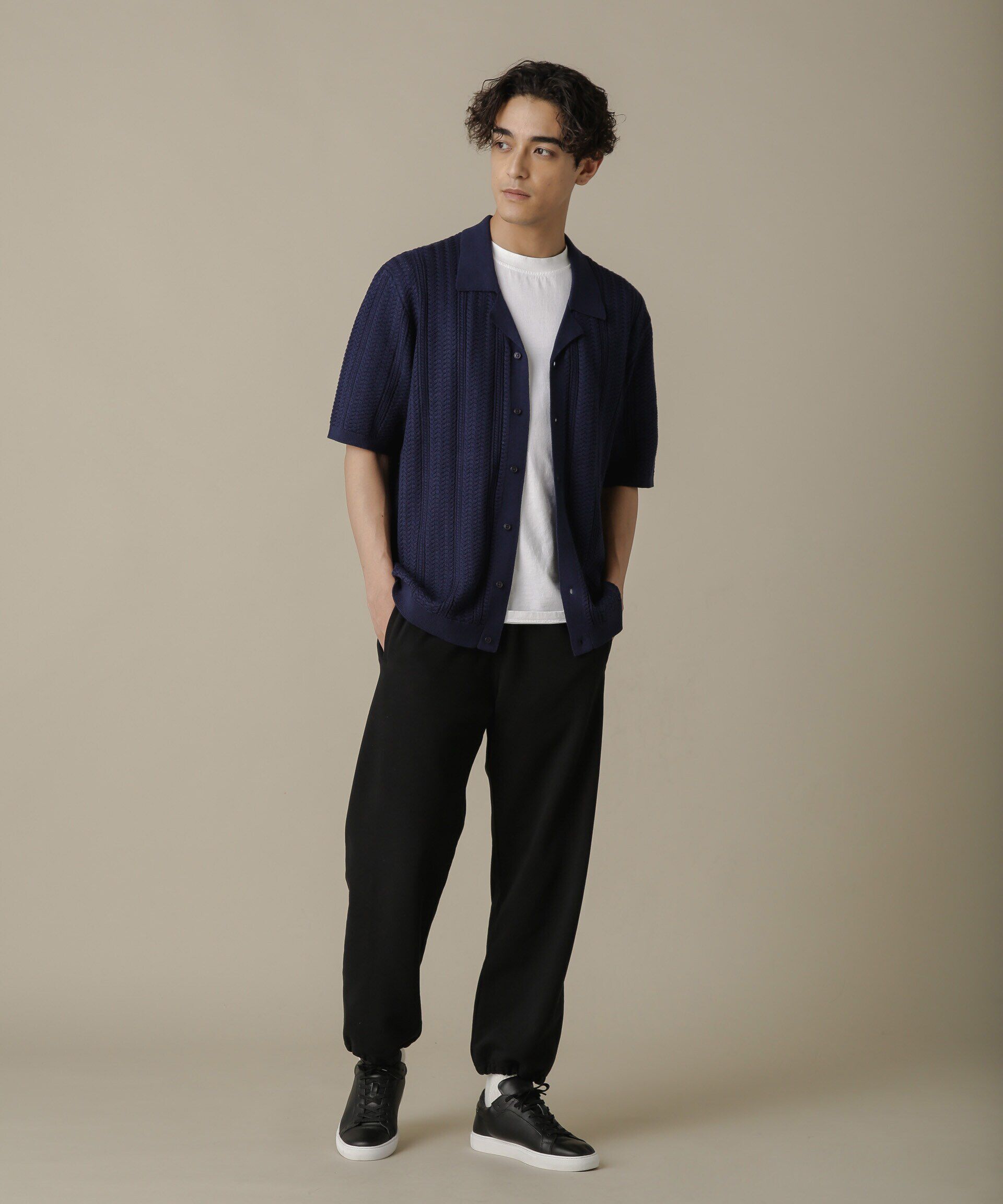 nano･universe「「NJ/CLUB」HOMESTOCKケーブルニットシャツ」|ニット・セーター|