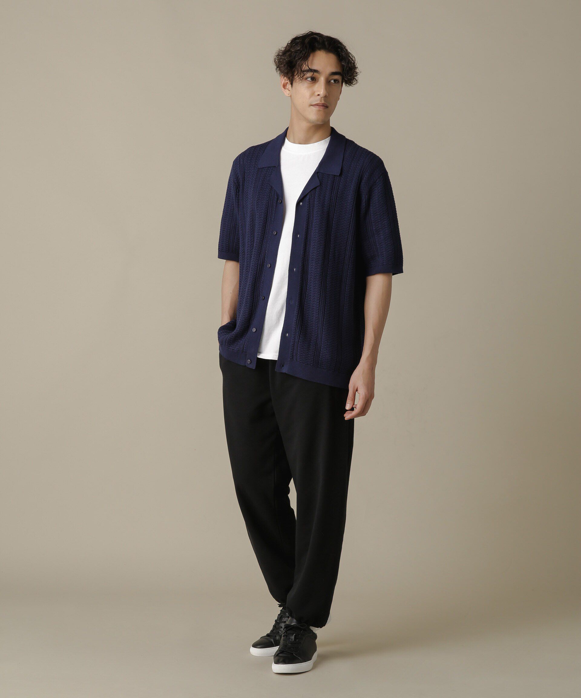 nano･universe「「NJ/CLUB」HOMESTOCKケーブルニットシャツ」|ニット・セーター|