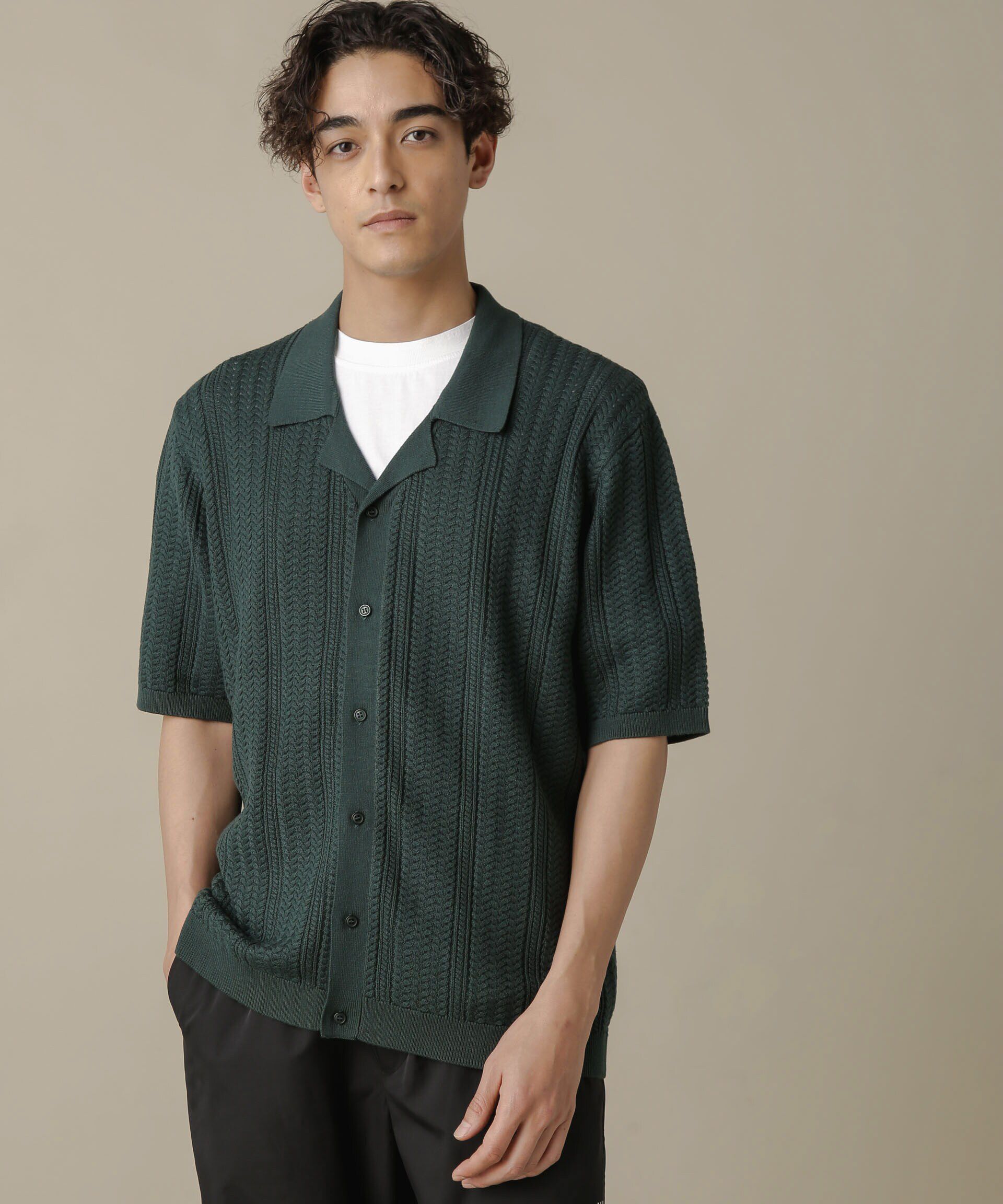 nano･universe「「NJ/CLUB」HOMESTOCKケーブルニットシャツ」|ニット・セーター|