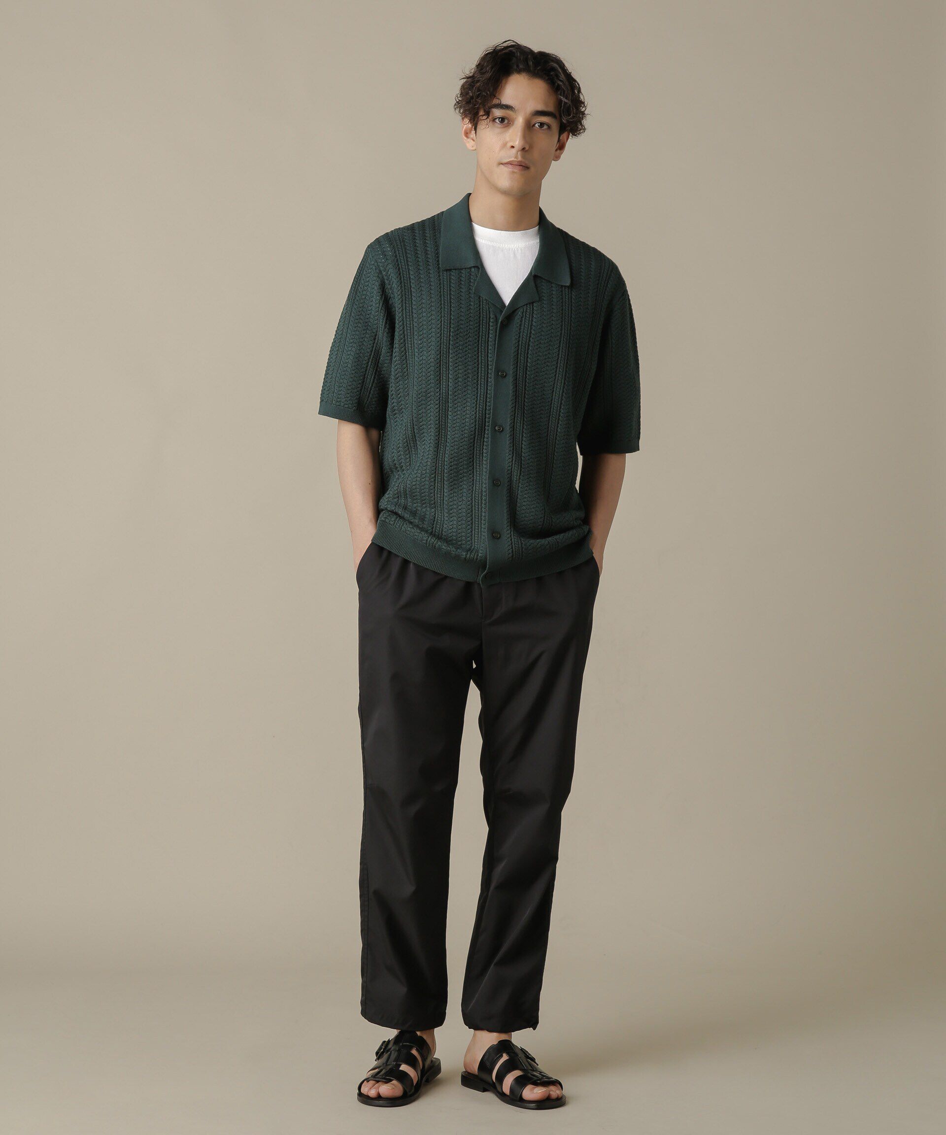 nano･universe「「NJ/CLUB」HOMESTOCKケーブルニットシャツ」|ニット・セーター|