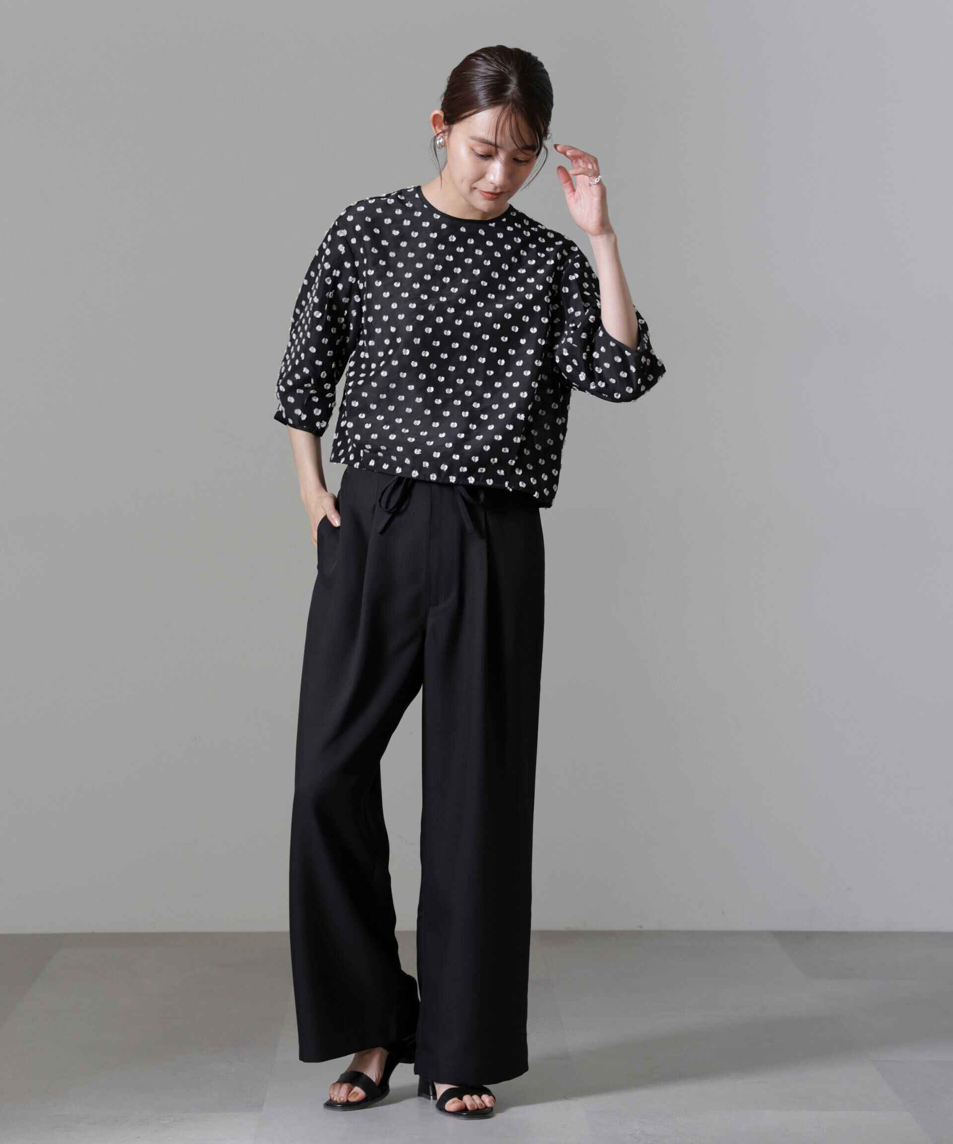 nano･universe「ウエストリボンベルトパンツ(セットアップ可)」|チノ|