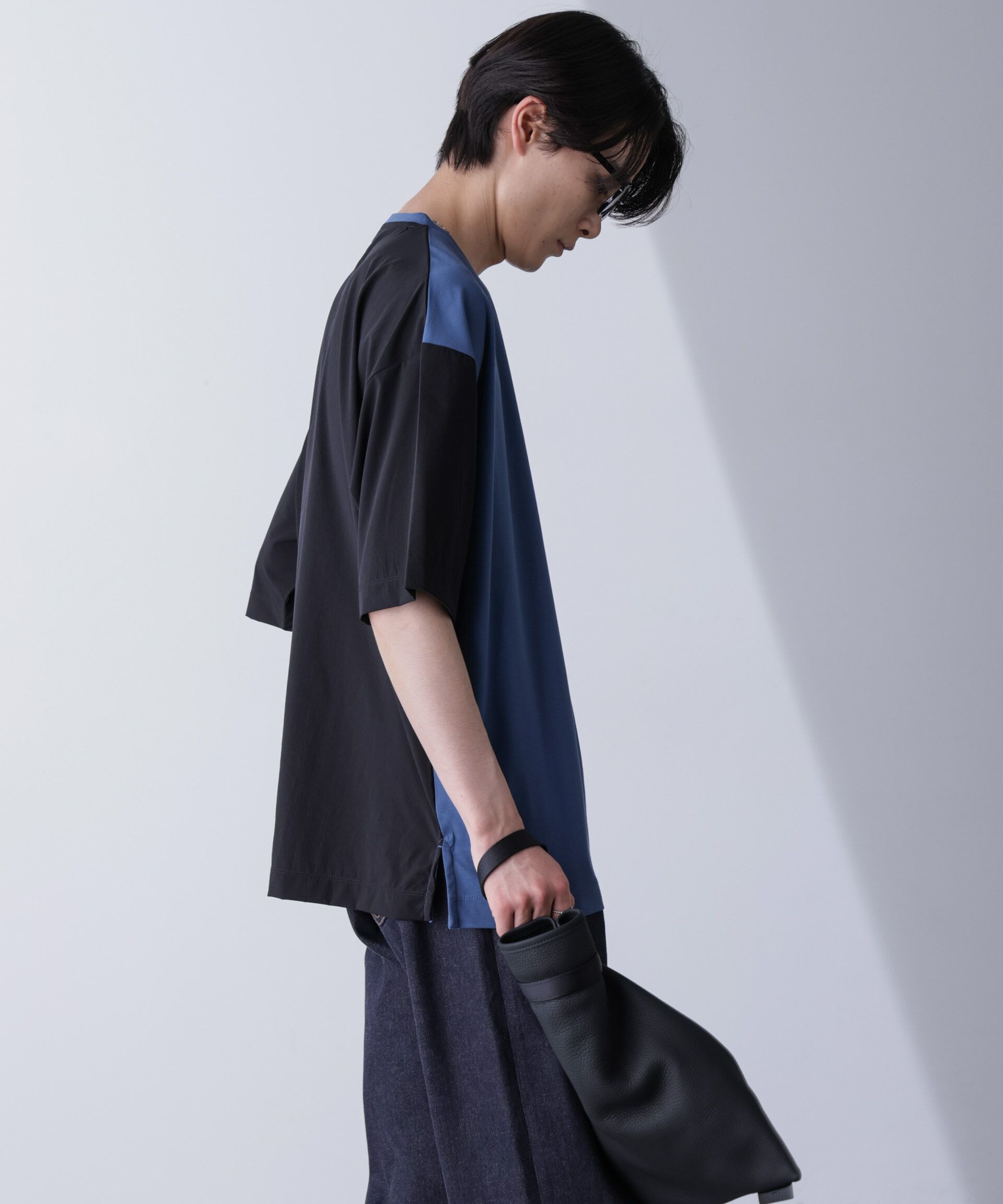 nano･universe「袖切り替えビッグＴシャツ 半袖」|Tシャツ・カットソー|ブルー
