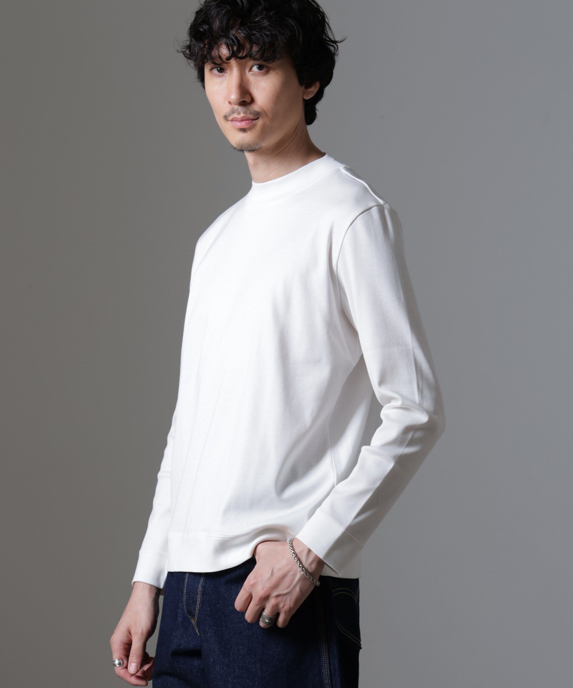 nano･universe「｢FORMAL JERSEY｣モックネックカットソー長袖」|Tシャツ・カットソー|ホワイト