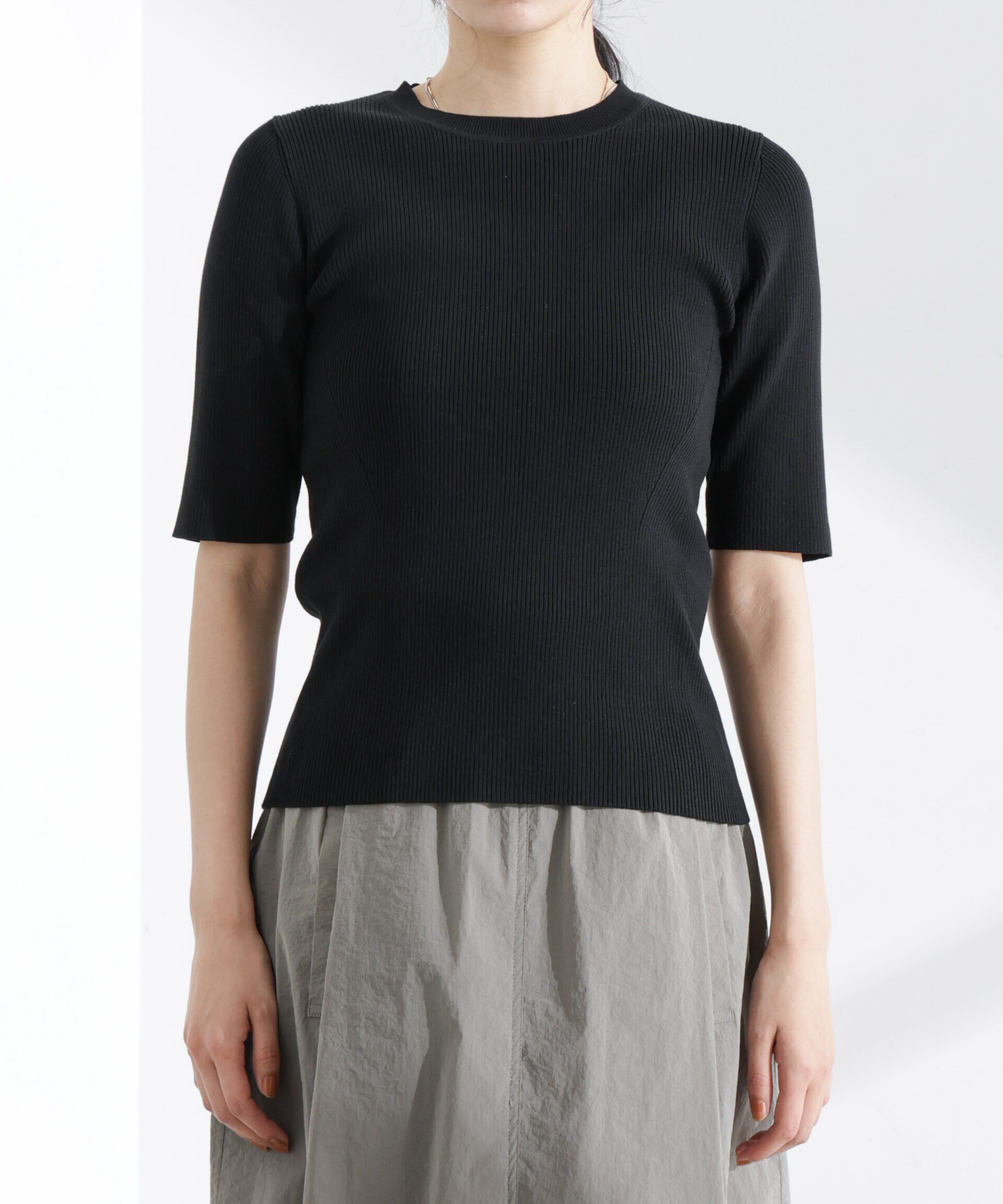 nano･universe「ウォッシャブルハイツイスト五分袖リブニット」|ニット・セーター|