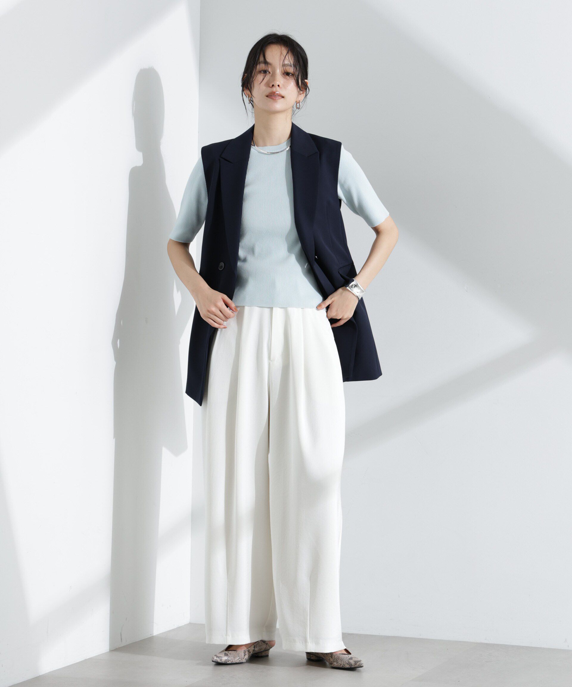 nano･universe「ウォッシャブルハイツイスト五分袖リブニット」|ニット・セーター|