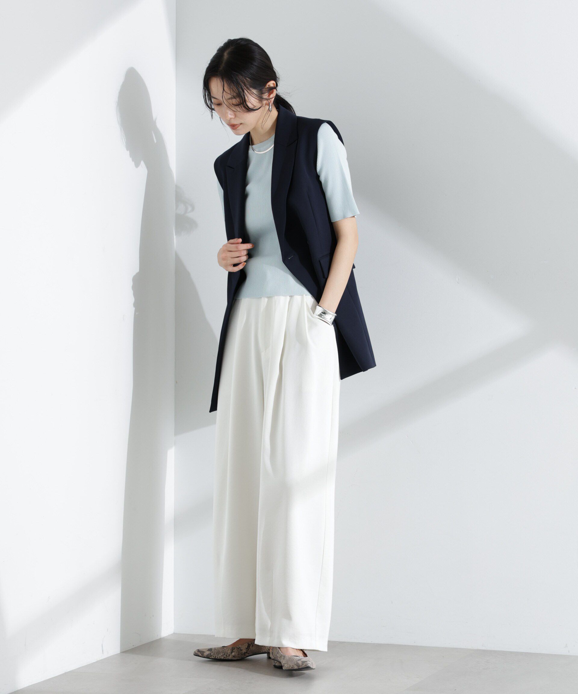 nano･universe「ウォッシャブルハイツイスト五分袖リブニット」|ニット・セーター|