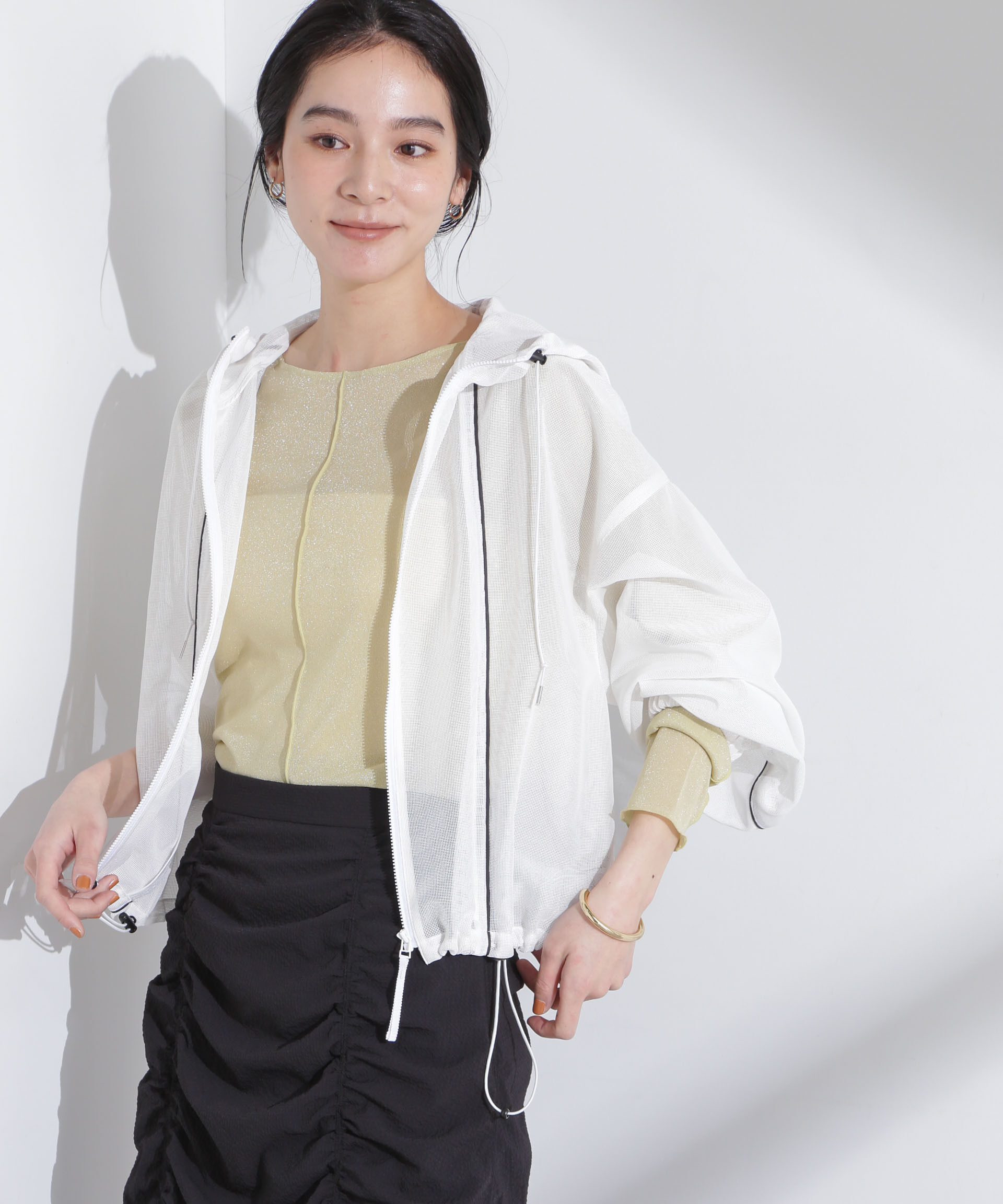 nano･universe「配色パイピングメッシュブルゾン」|ブルゾン・スタジャン|