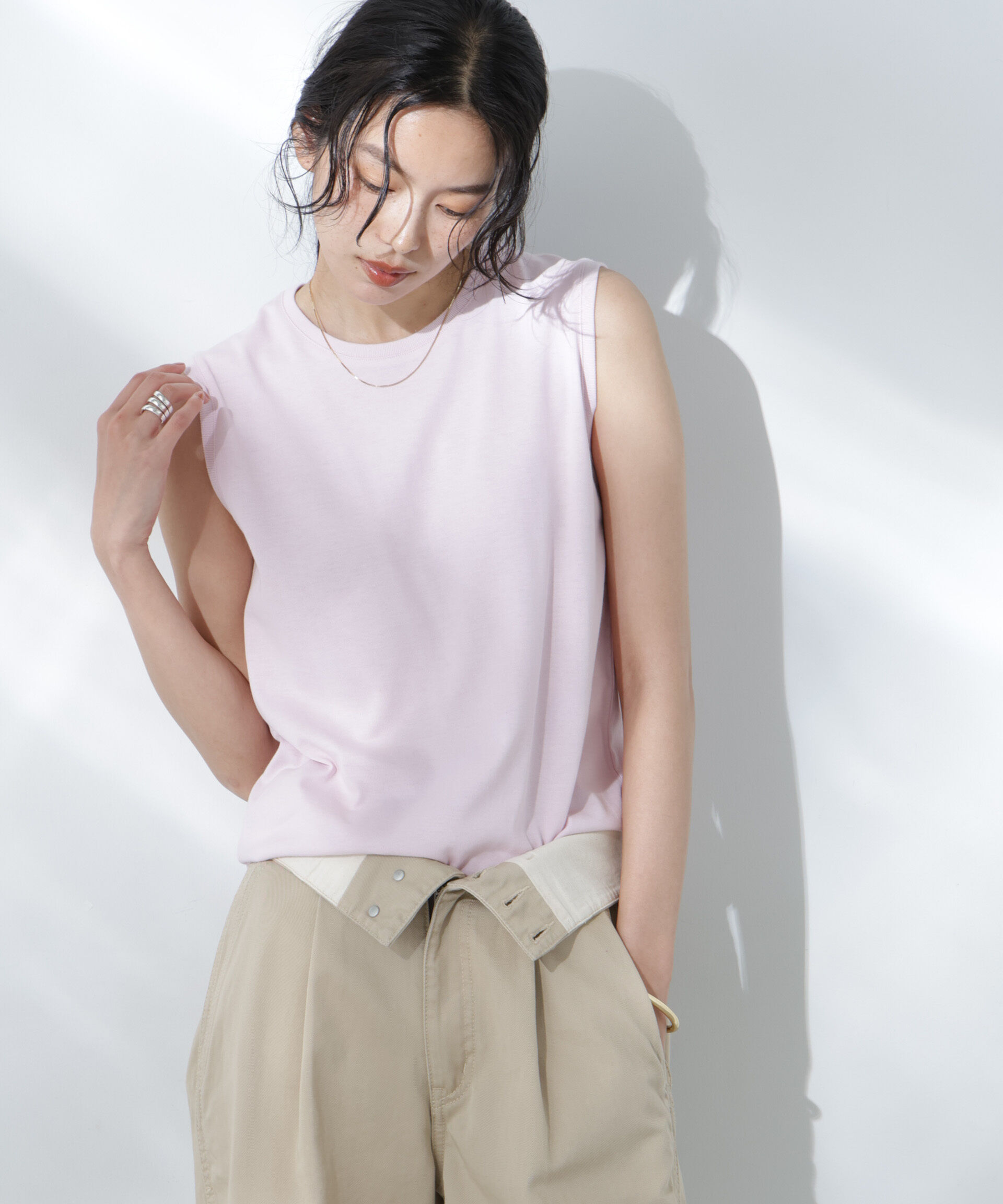 nano･universe「Anti Soaked(R) 汗染み防止カラフルノースリTシャツ」|Tシャツ・カットソー|L.ピンク1