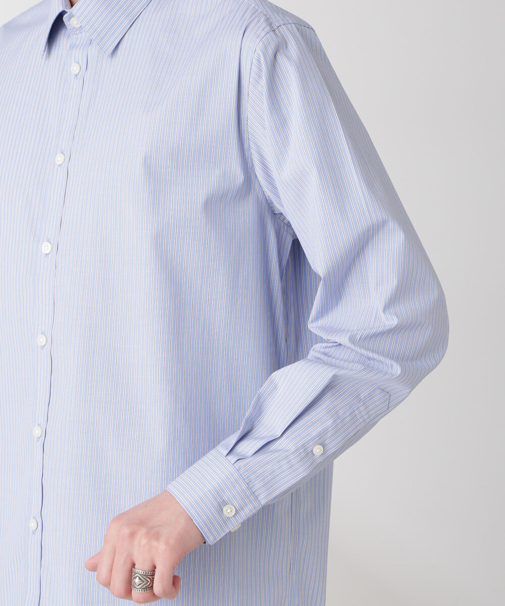 nano･universe「ESTENEIGE(R) レギュラーカラーシャツストライプ 長袖/接触冷感」|シャツ・ブラウス|