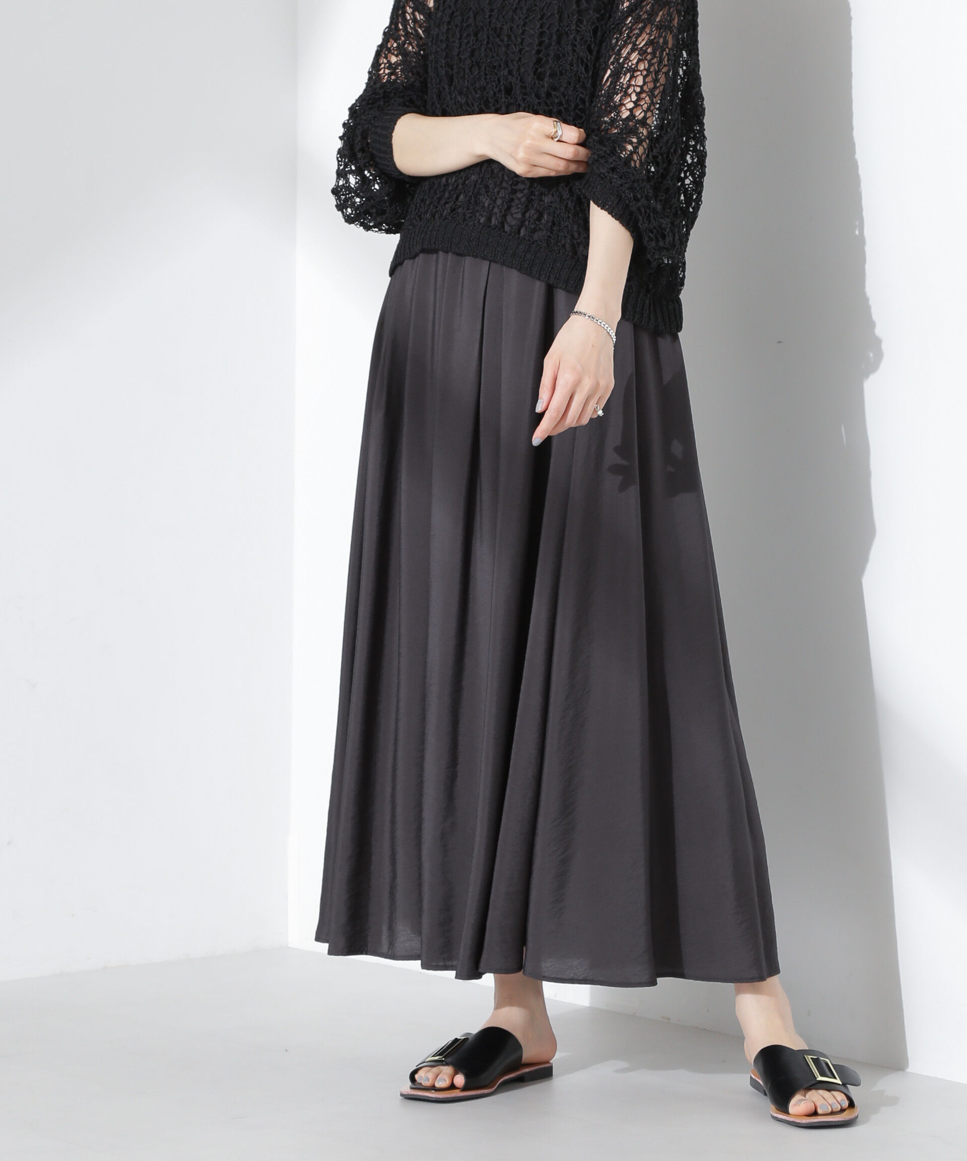 nano･universe「シアーボリュームスカート」|スカート|チャコール3