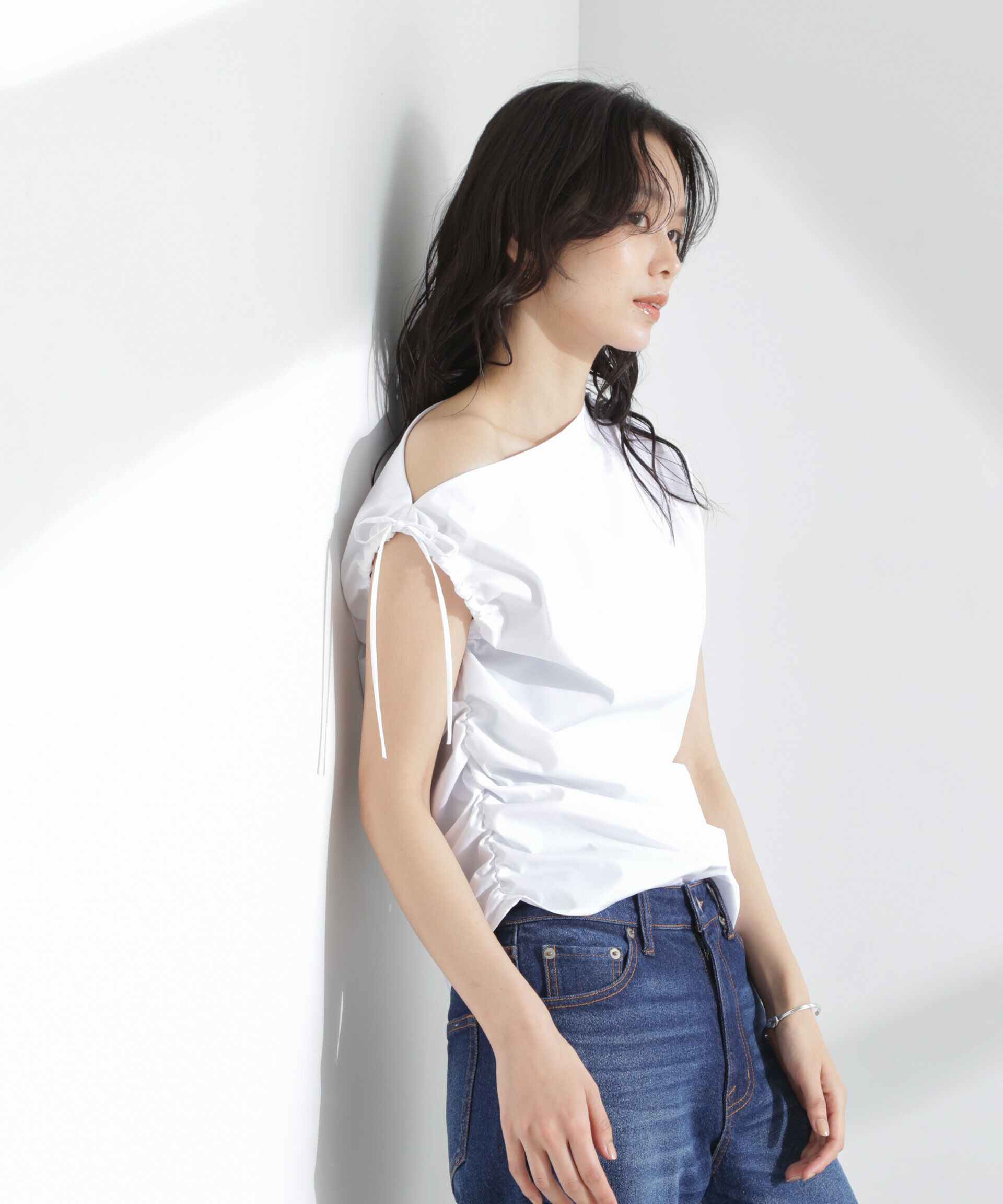 nano･universe「アシンメトリーギャザートップス」|シャツ・ブラウス|