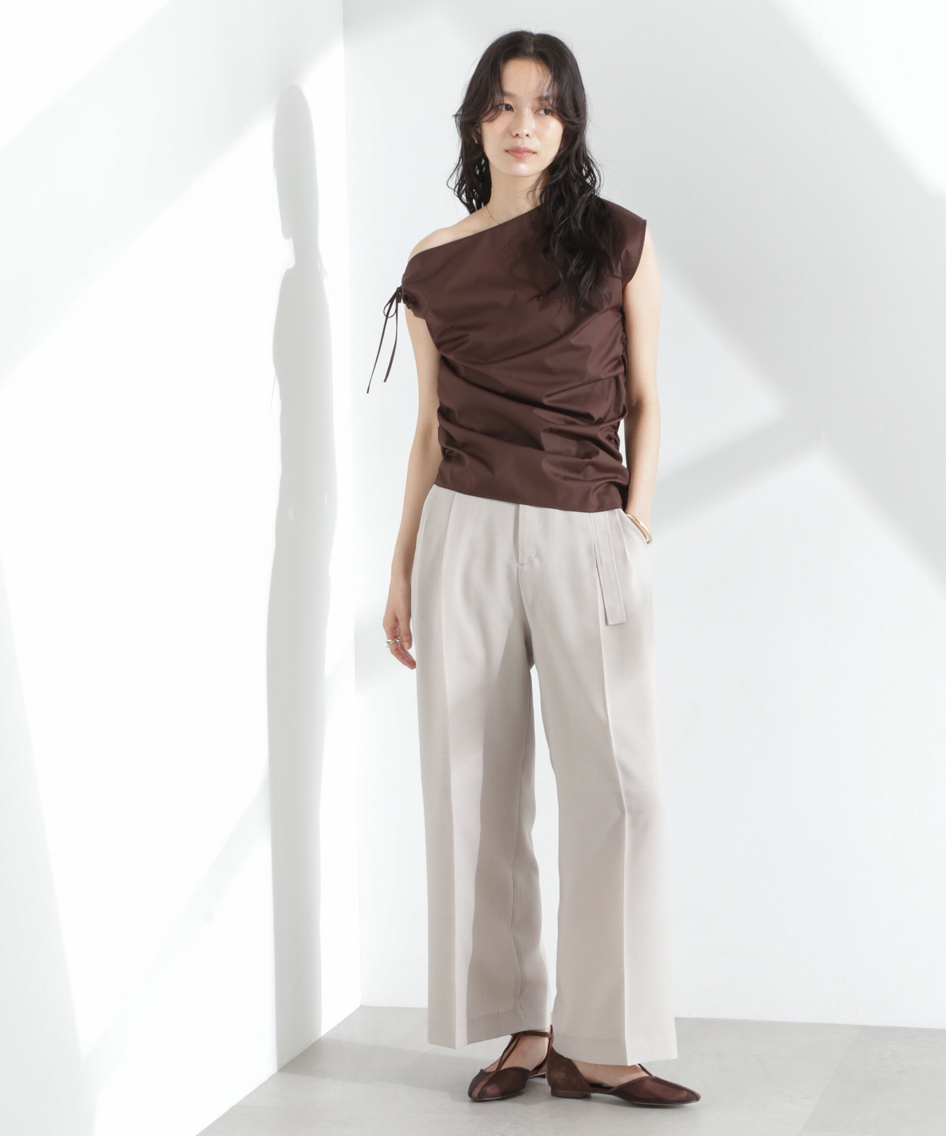 nano･universe「アシンメトリーギャザートップス」|シャツ・ブラウス|