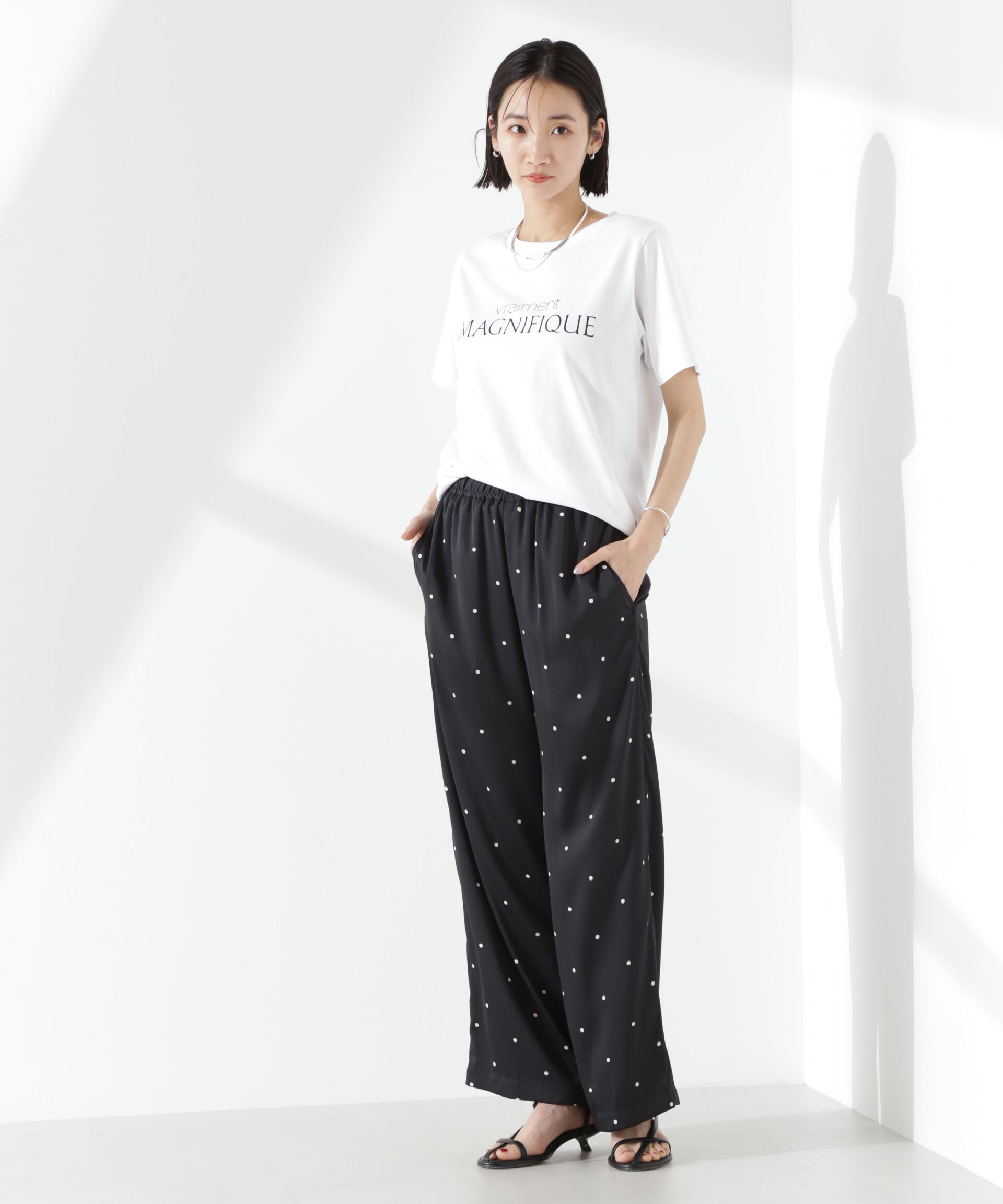 nano･universe「ドットリラクシーワイドパンツ(セットアップ可)」|チノ|