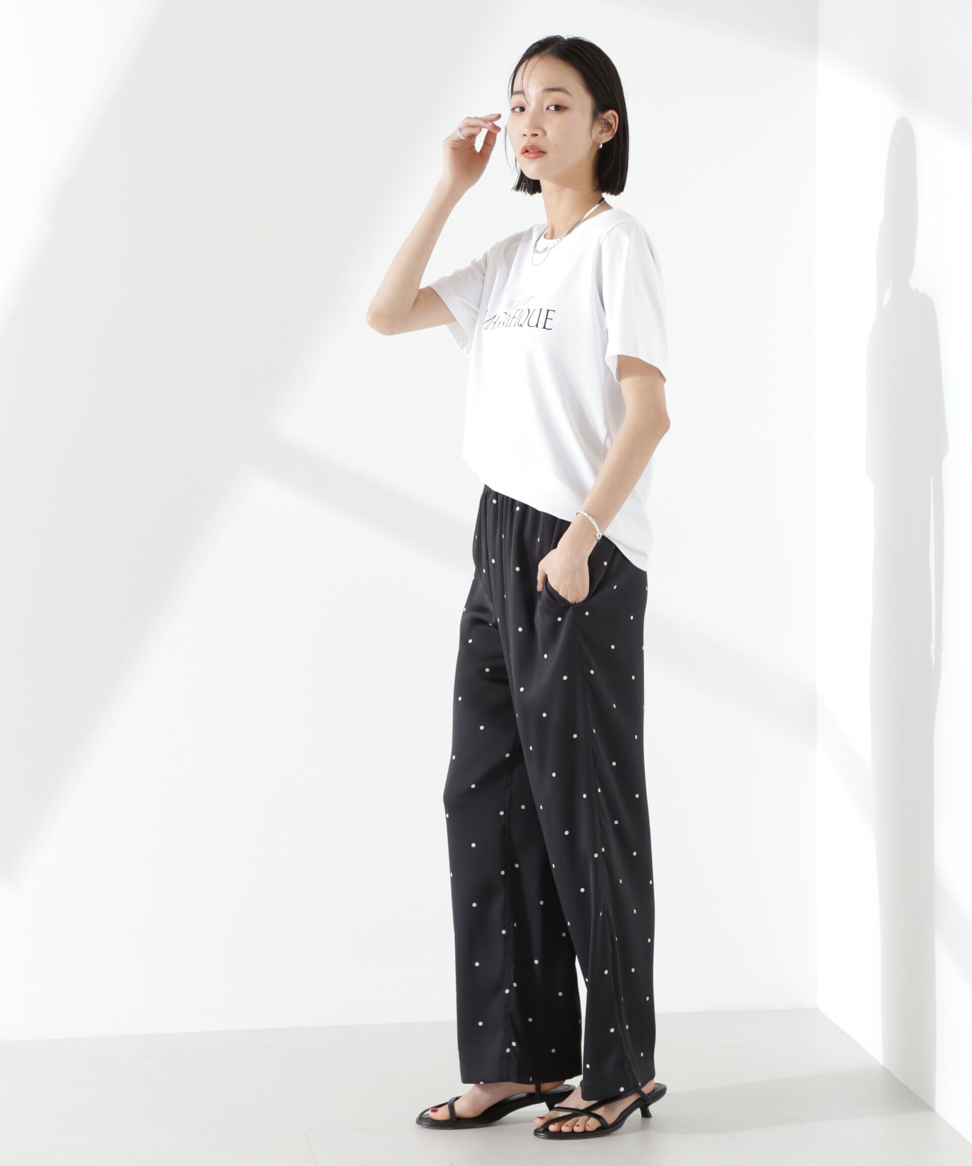 nano･universe「ドットリラクシーワイドパンツ(セットアップ可)」|チノ|