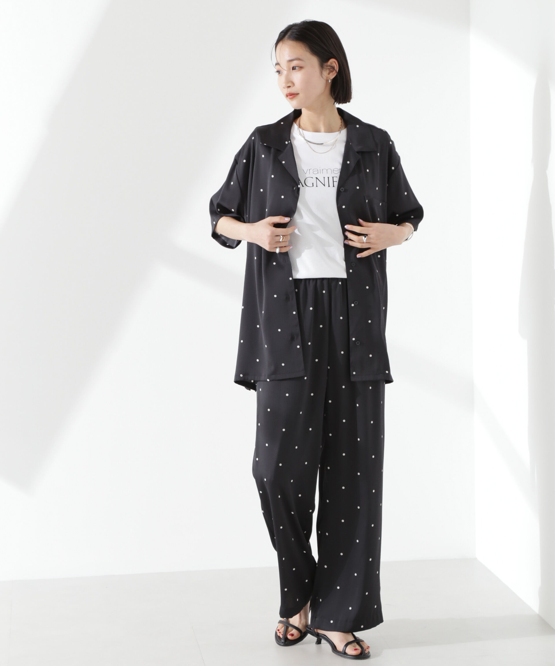 nano･universe「ドットリラクシーワイドパンツ(セットアップ可)」|チノ|