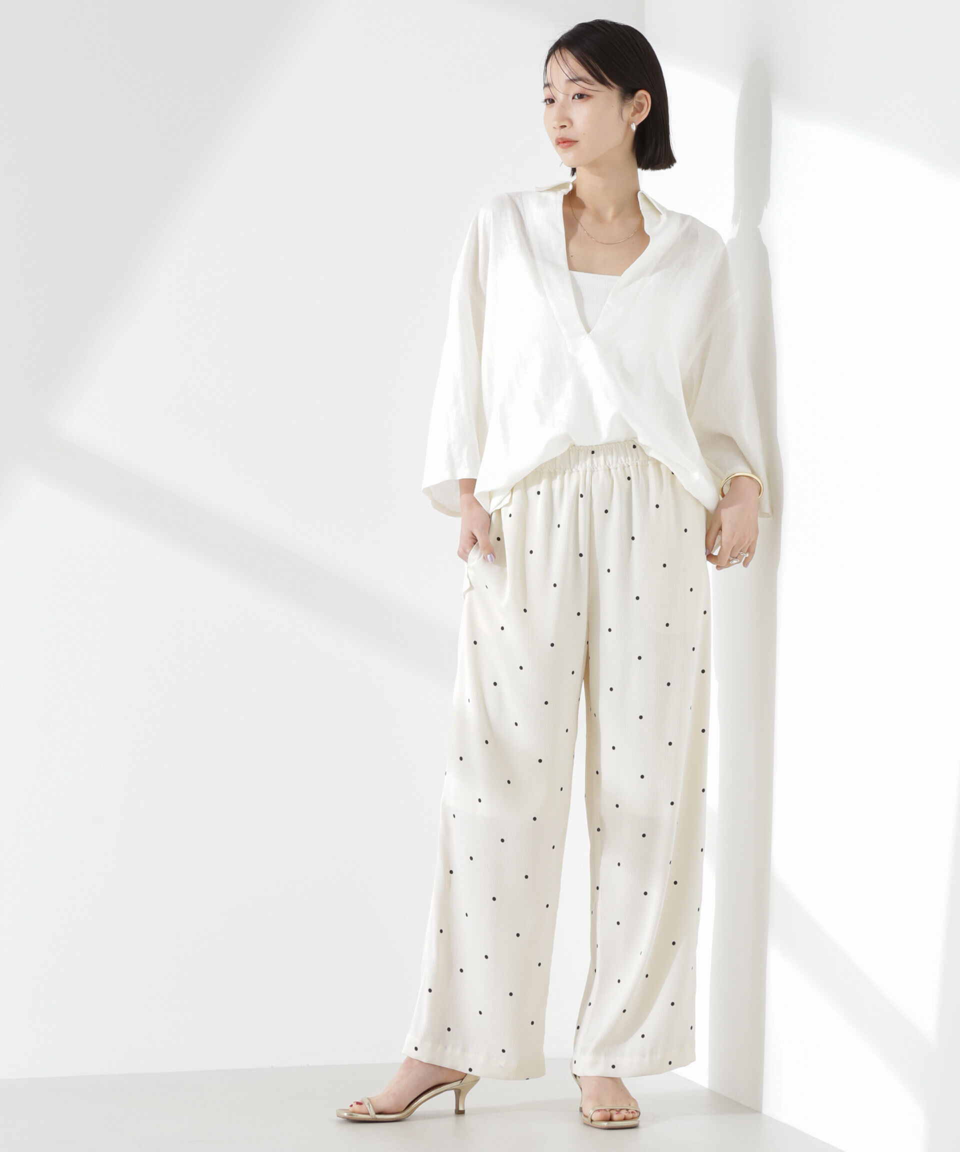 nano･universe「ドットリラクシーワイドパンツ(セットアップ可)」|チノ|