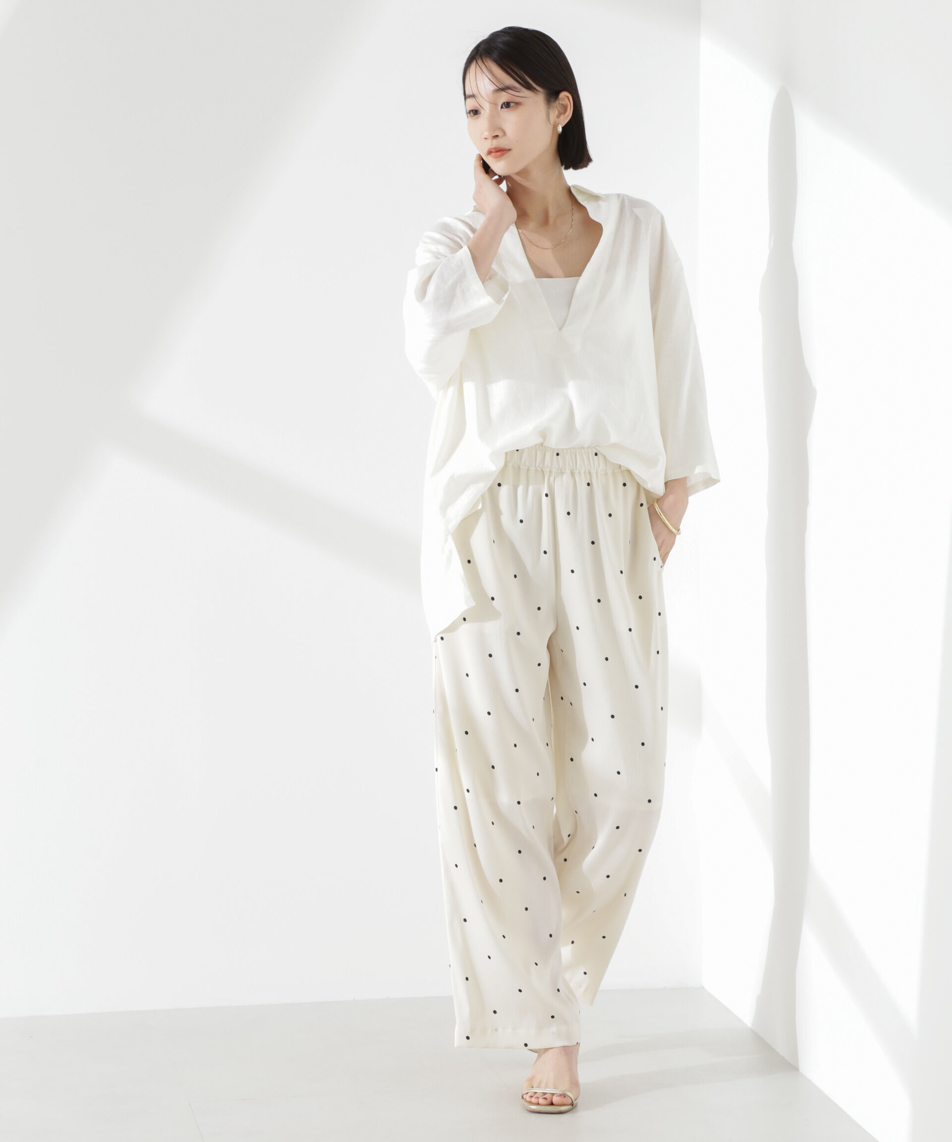 nano･universe「ドットリラクシーワイドパンツ(セットアップ可)」|チノ|