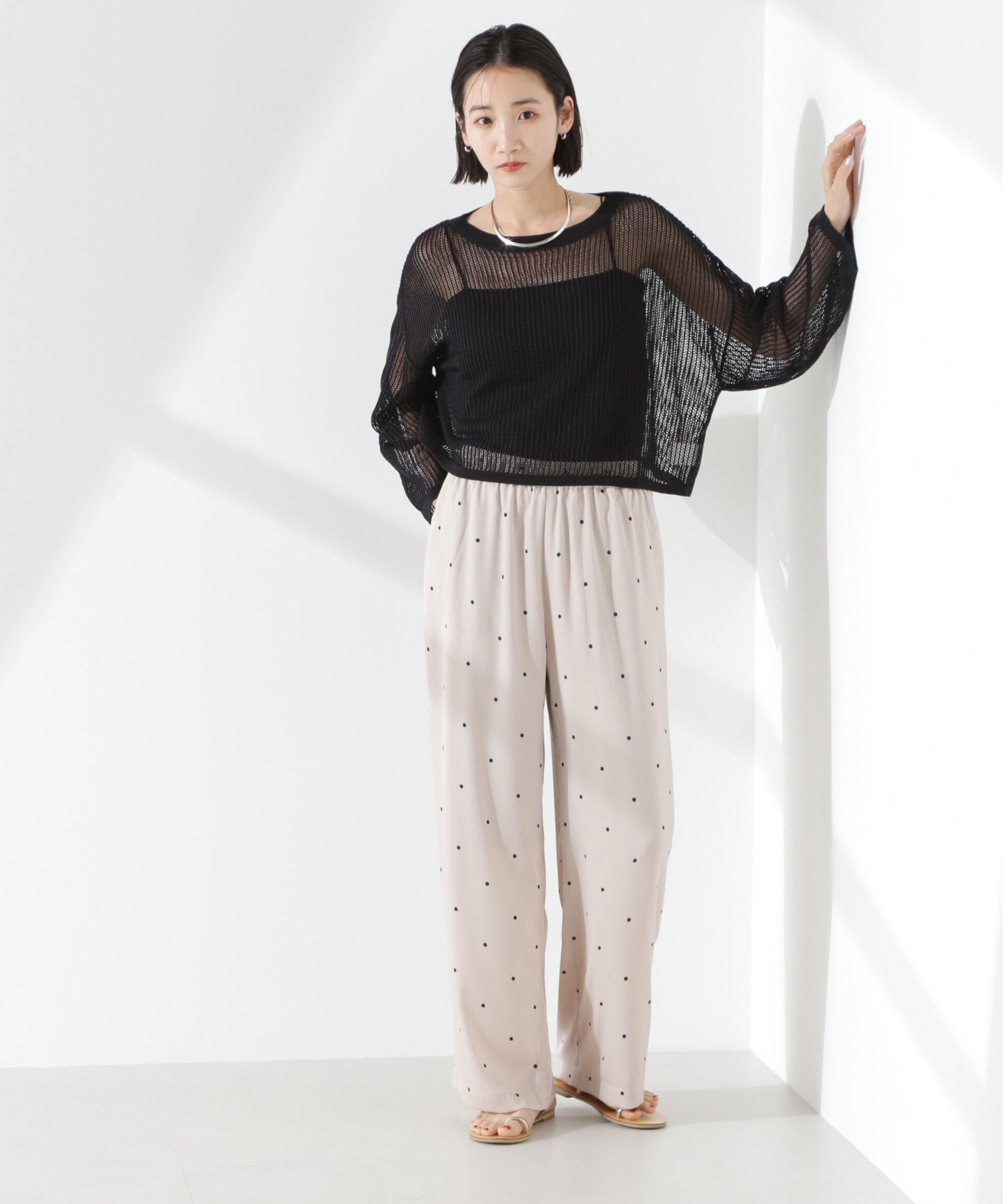 nano･universe「ドットリラクシーワイドパンツ(セットアップ可)」|チノ|