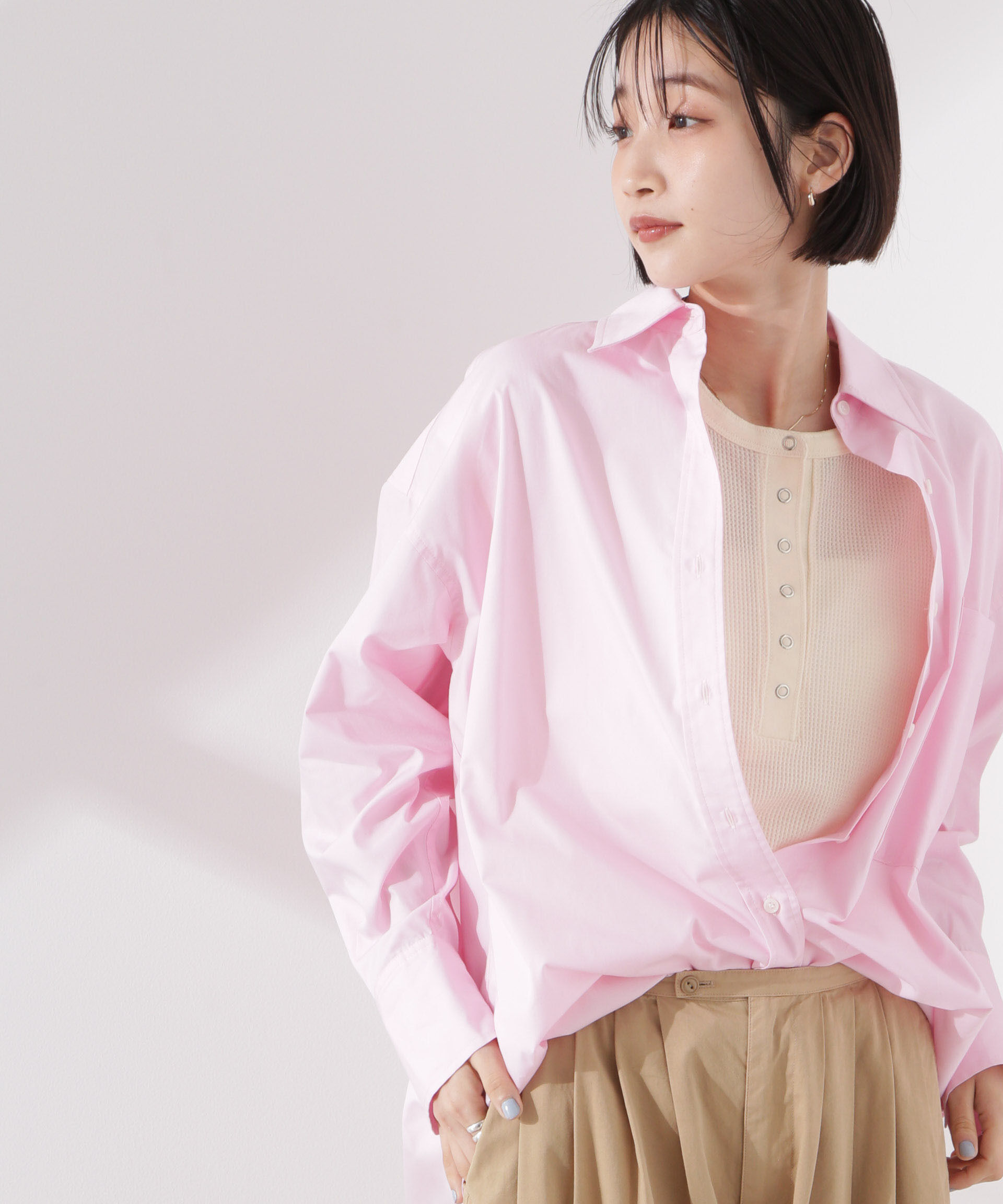 nano･universe「ワッフルヘンリーノースリーブトップス」|Tシャツ・カットソー|