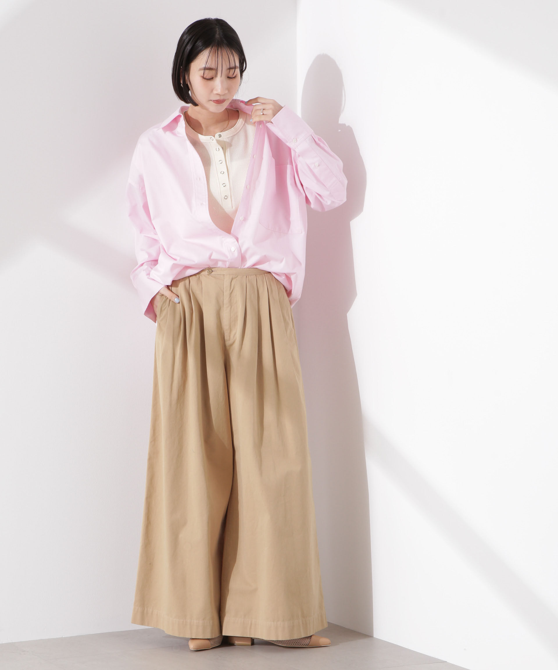 nano･universe「ワッフルヘンリーノースリーブトップス」|Tシャツ・カットソー|