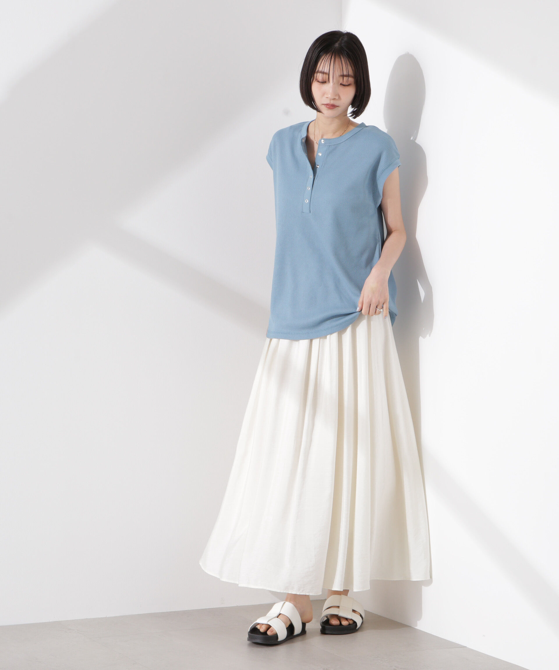 nano･universe「ワッフルヘンリーノースリーブトップス」|Tシャツ・カットソー|