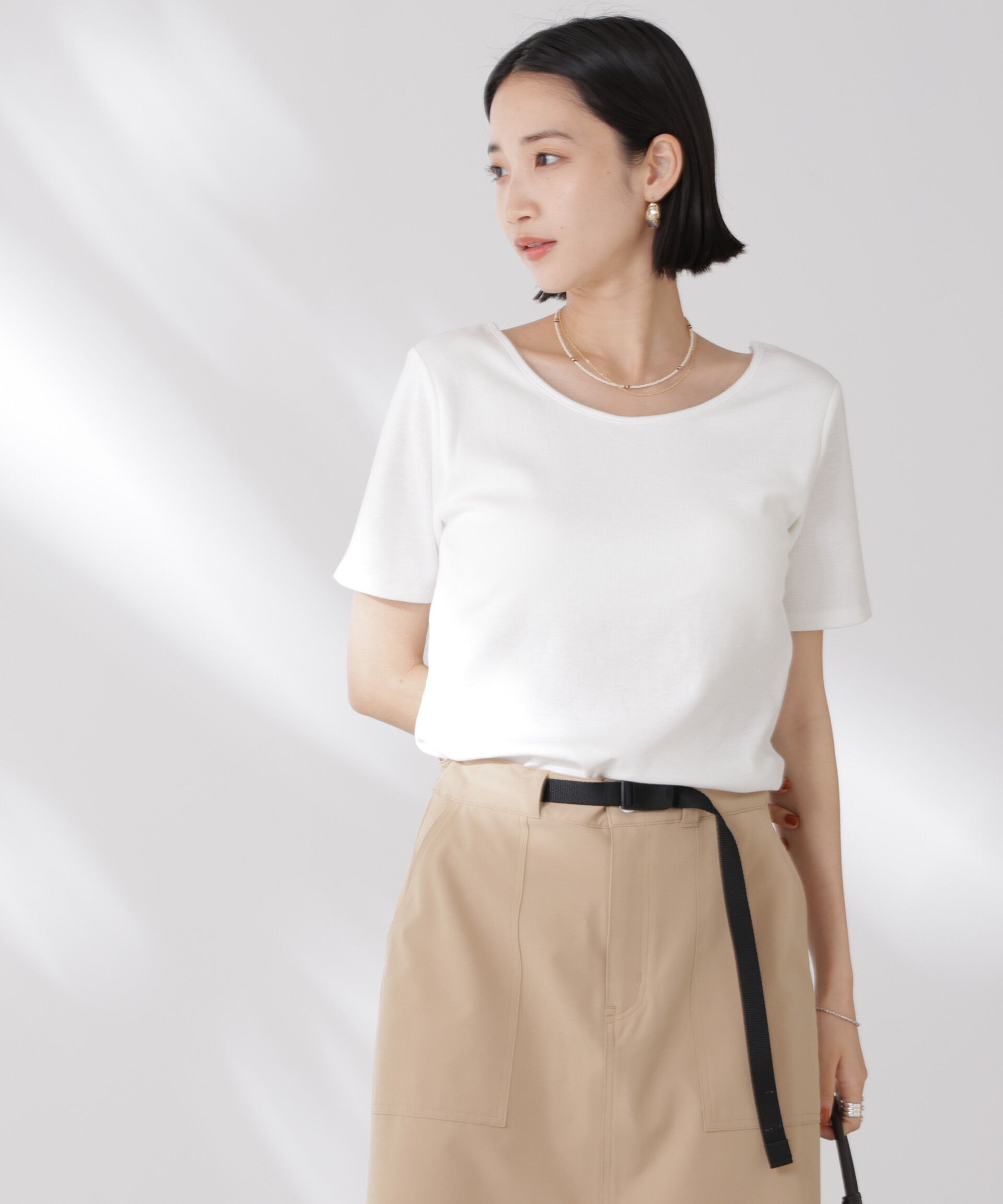 nano･universe「抗菌防臭・接触冷感機能 カップ付きクルーネックトップス」|Tシャツ・カットソー|