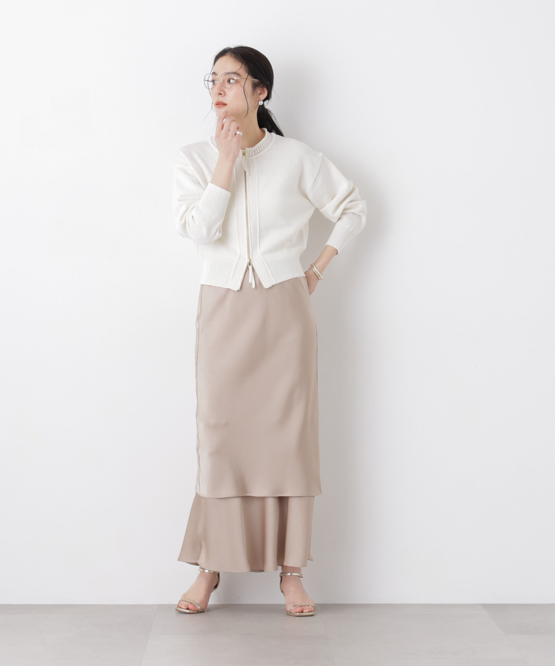 nano･universe「リネン混テープヤーンジップニットカーディガン」|ニット・セーター|